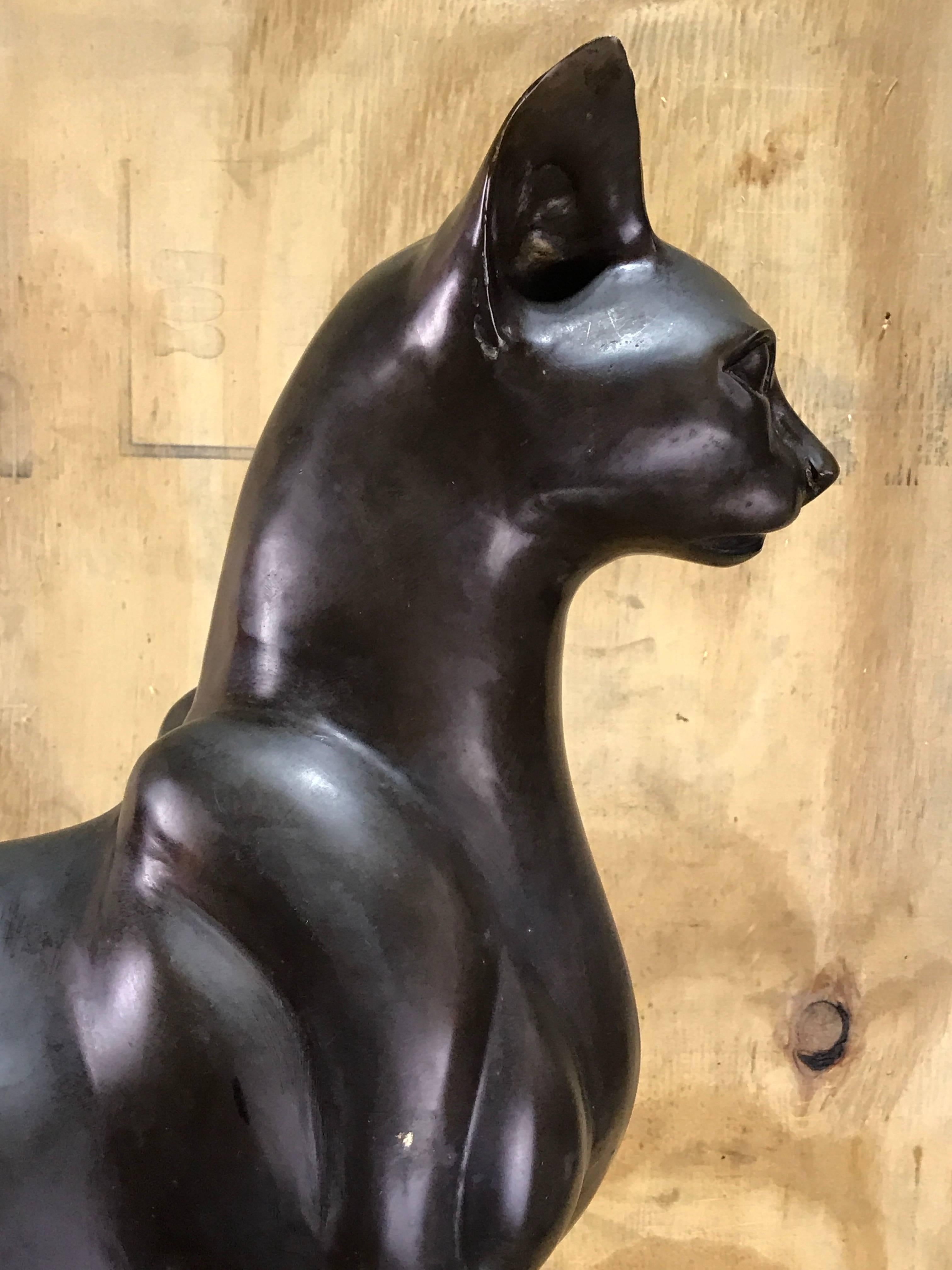 Italian Egyptian Style Bronze Seated Figure of a Cat