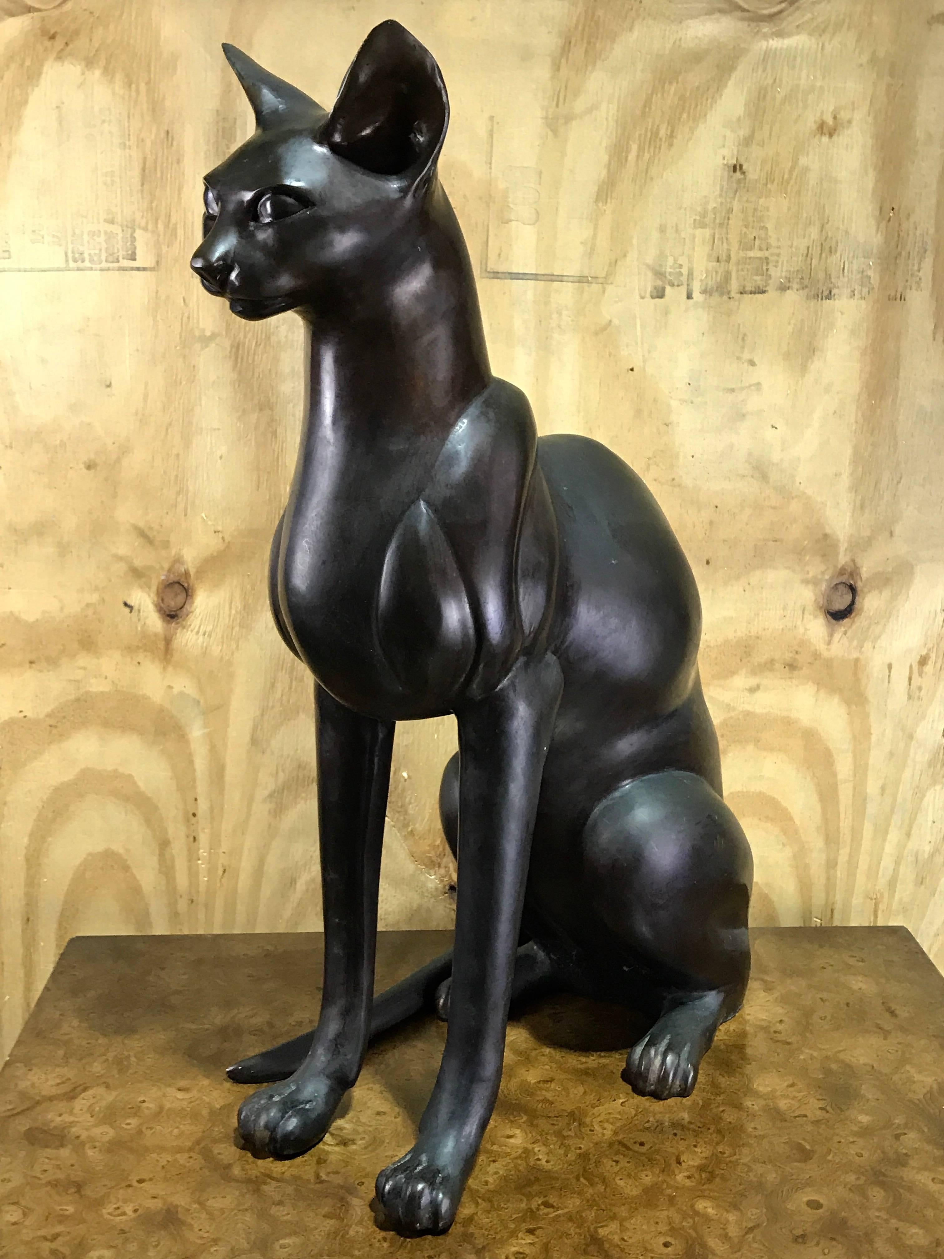 Egyptian Style Bronze Seated Figure of a Cat 1