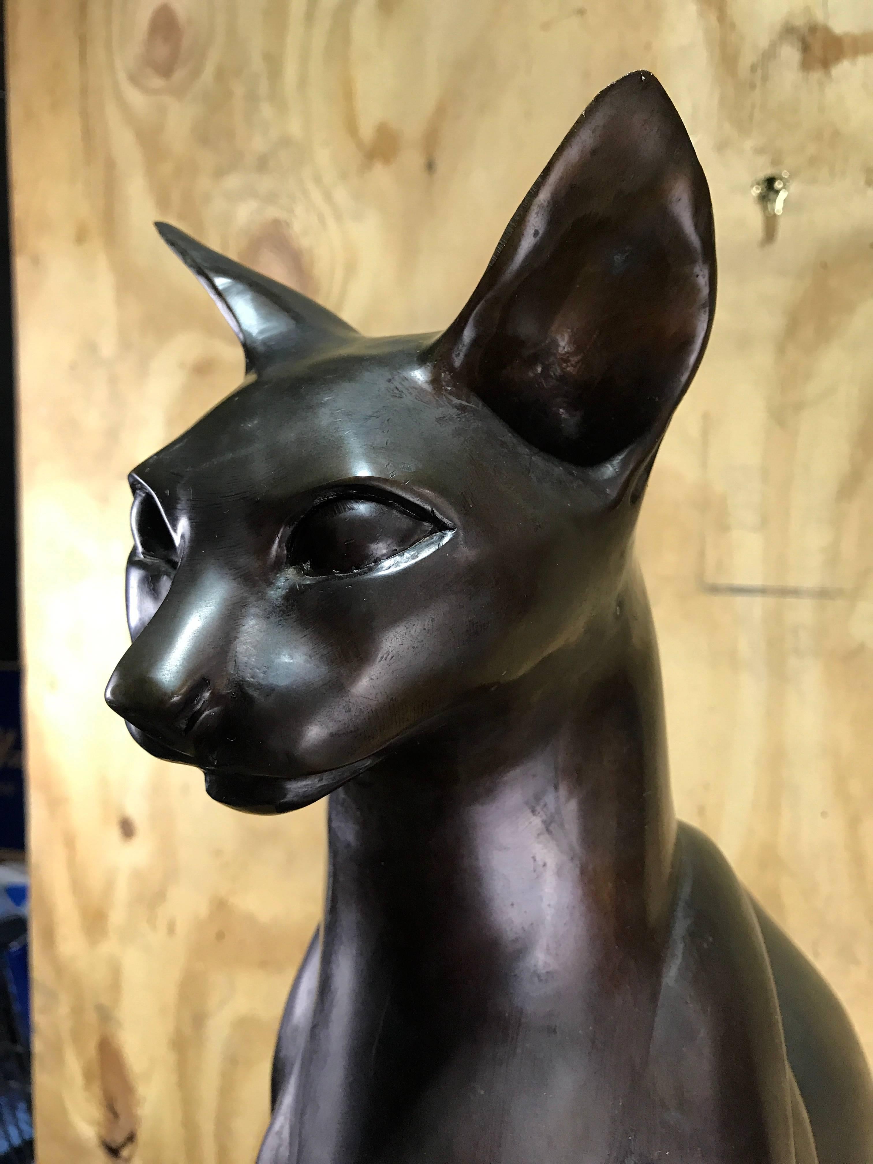Egyptian Style Bronze Seated Figure of a Cat In Excellent Condition In Atlanta, GA