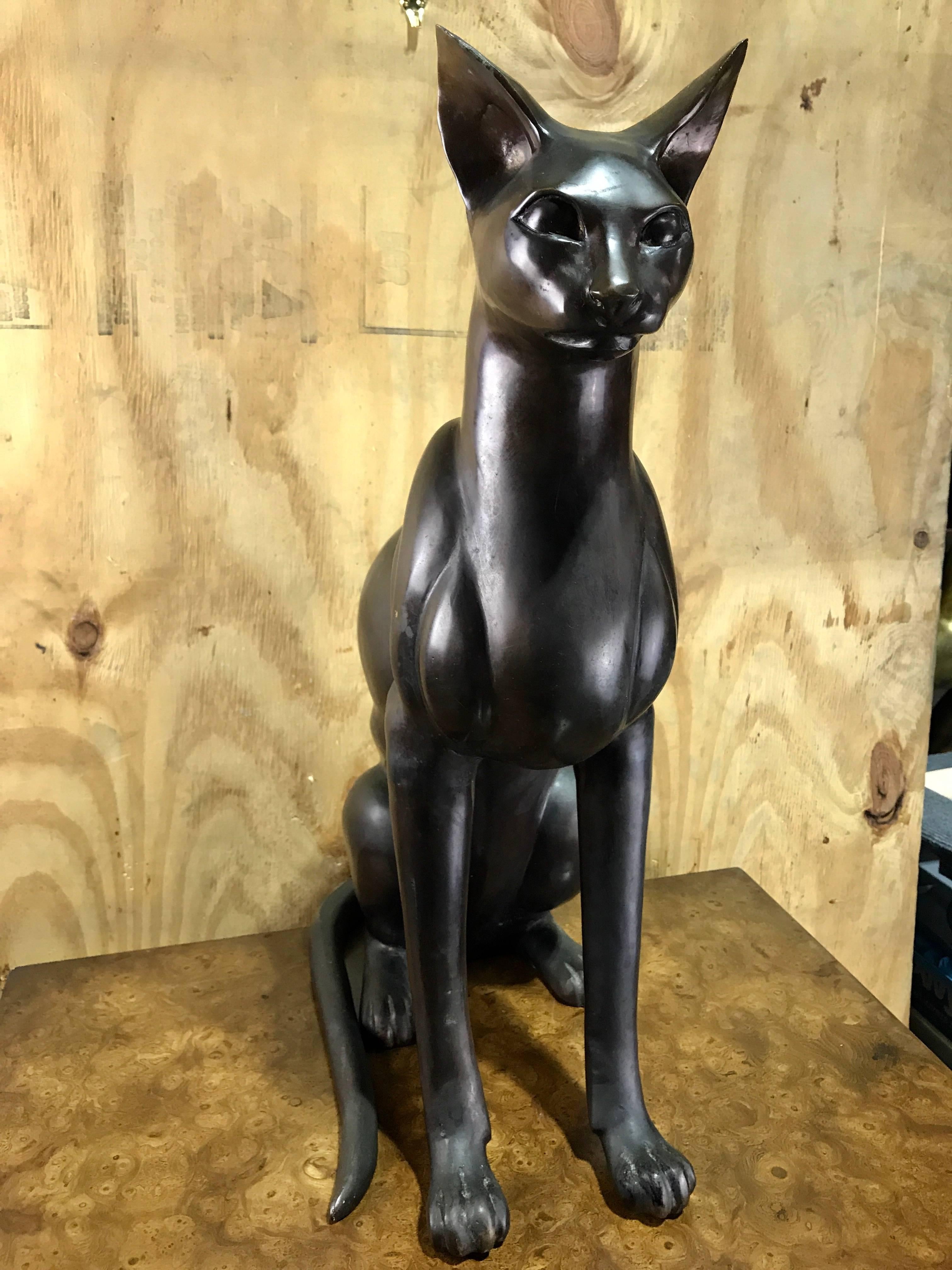 20th Century Egyptian Style Bronze Seated Figure of a Cat