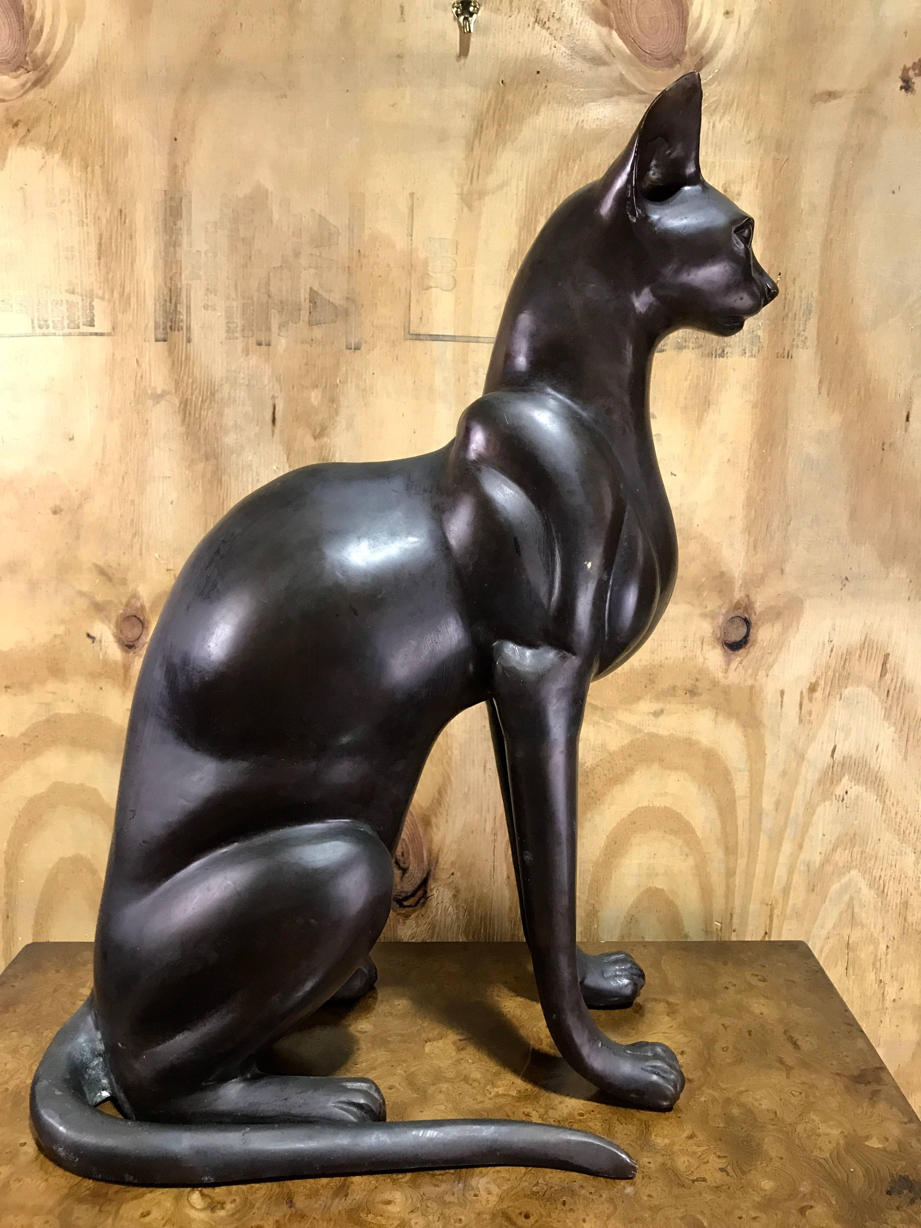 Egyptian style bronze seated figure of a cat, Italian, late 20th century.