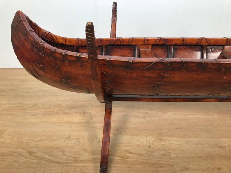 Folk Art Style Canoe Wood And Iron Sculpture As A Coffee