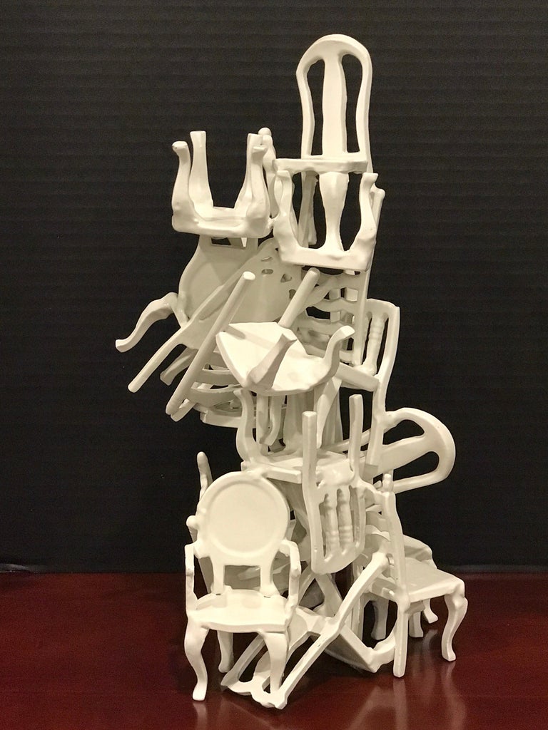 Midcentury Stacking Vintage Chairs Sculpture For Sale at 1stDibs