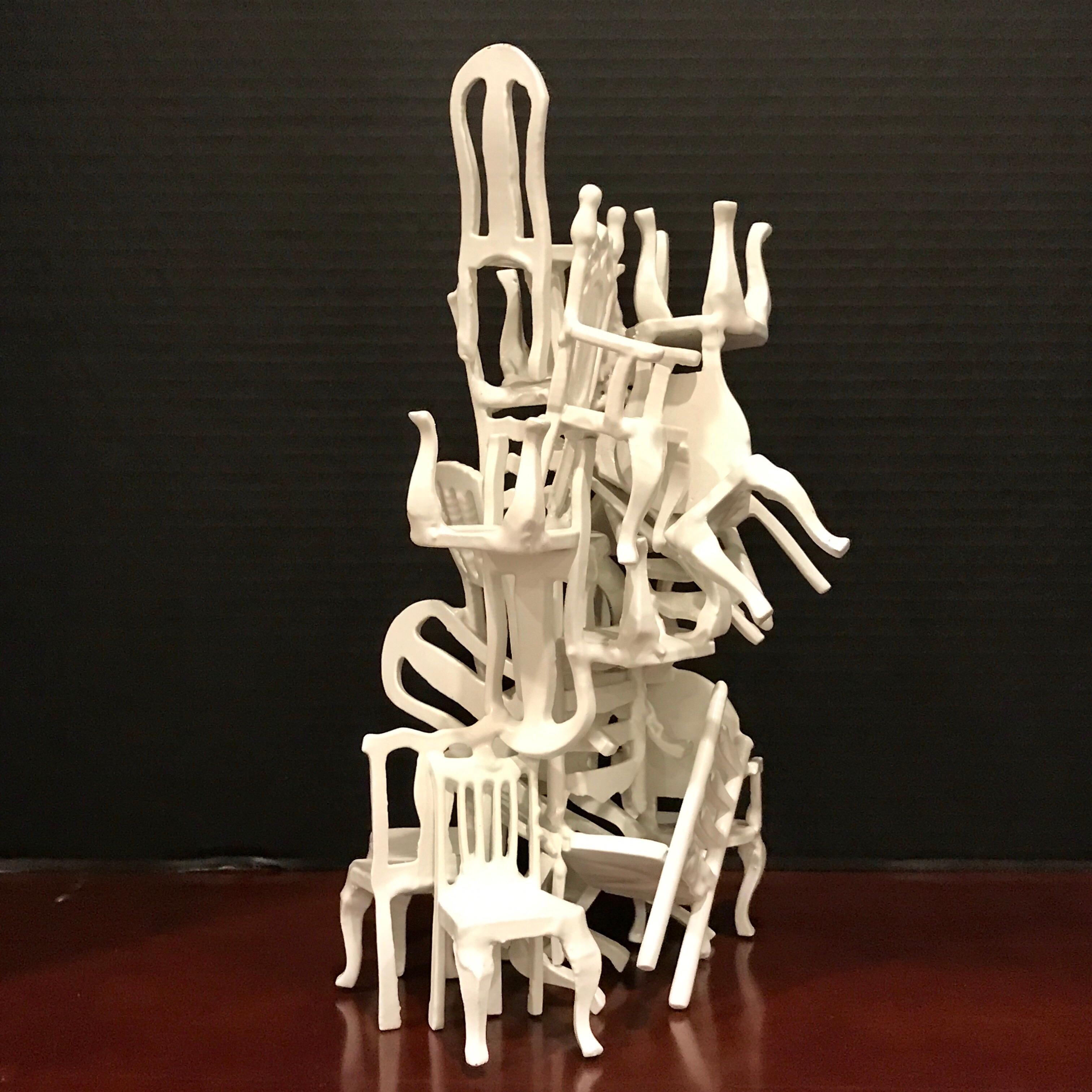 Midcentury Stacking Vintage Chairs Sculpture For Sale 4