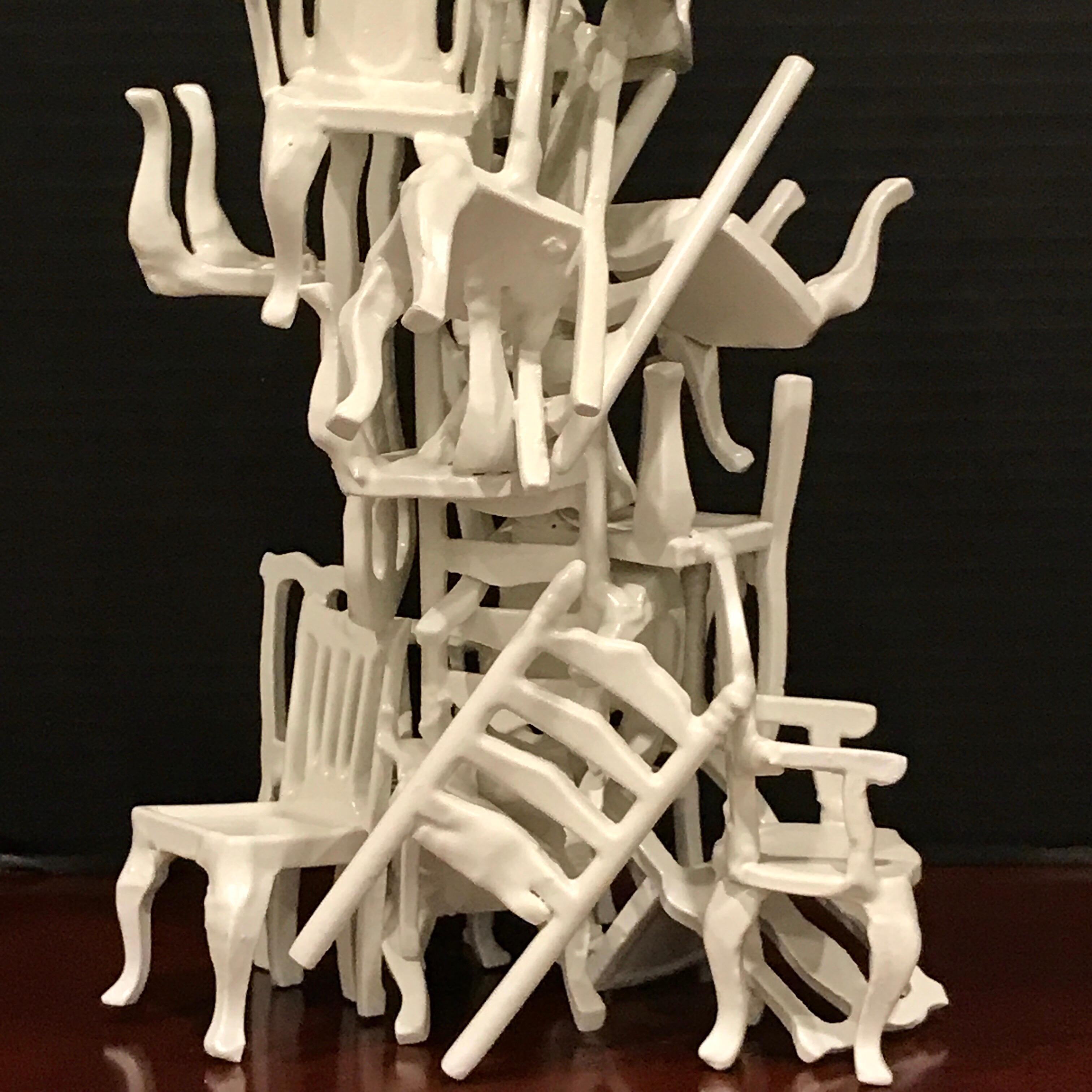 Midcentury Stacking Vintage Chairs Sculpture For Sale 6