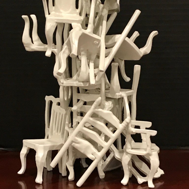 Midcentury Stacking Vintage Chairs Sculpture For Sale at 1stDibs