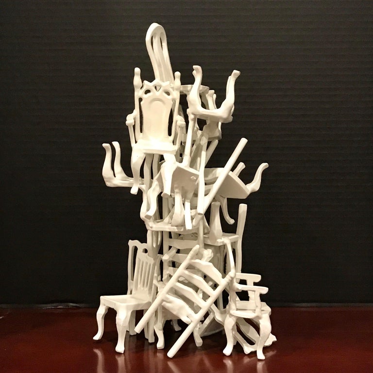 Midcentury Stacking Vintage Chairs Sculpture For Sale at 1stDibs