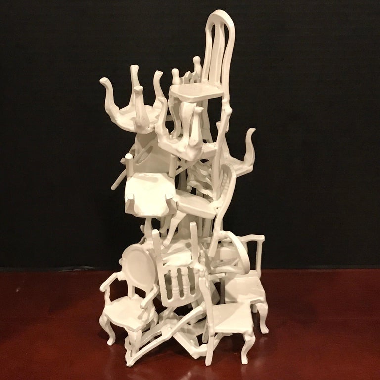 Midcentury Stacking Vintage Chairs Sculpture For Sale at 1stDibs