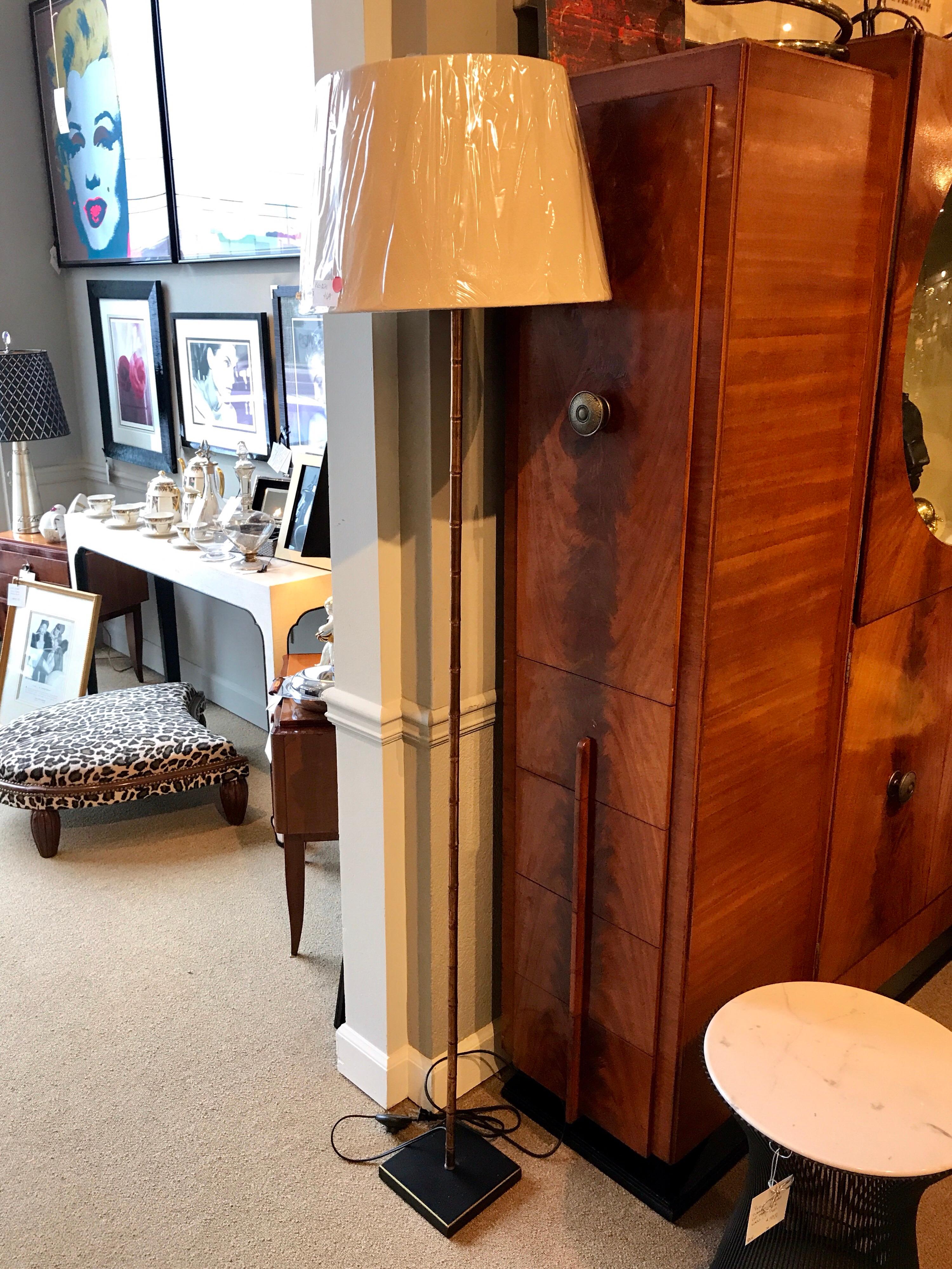 20th Century Tall and Narrow Gilt Faux Bamboo Floor Lamp in the Manner of Adnet For Sale