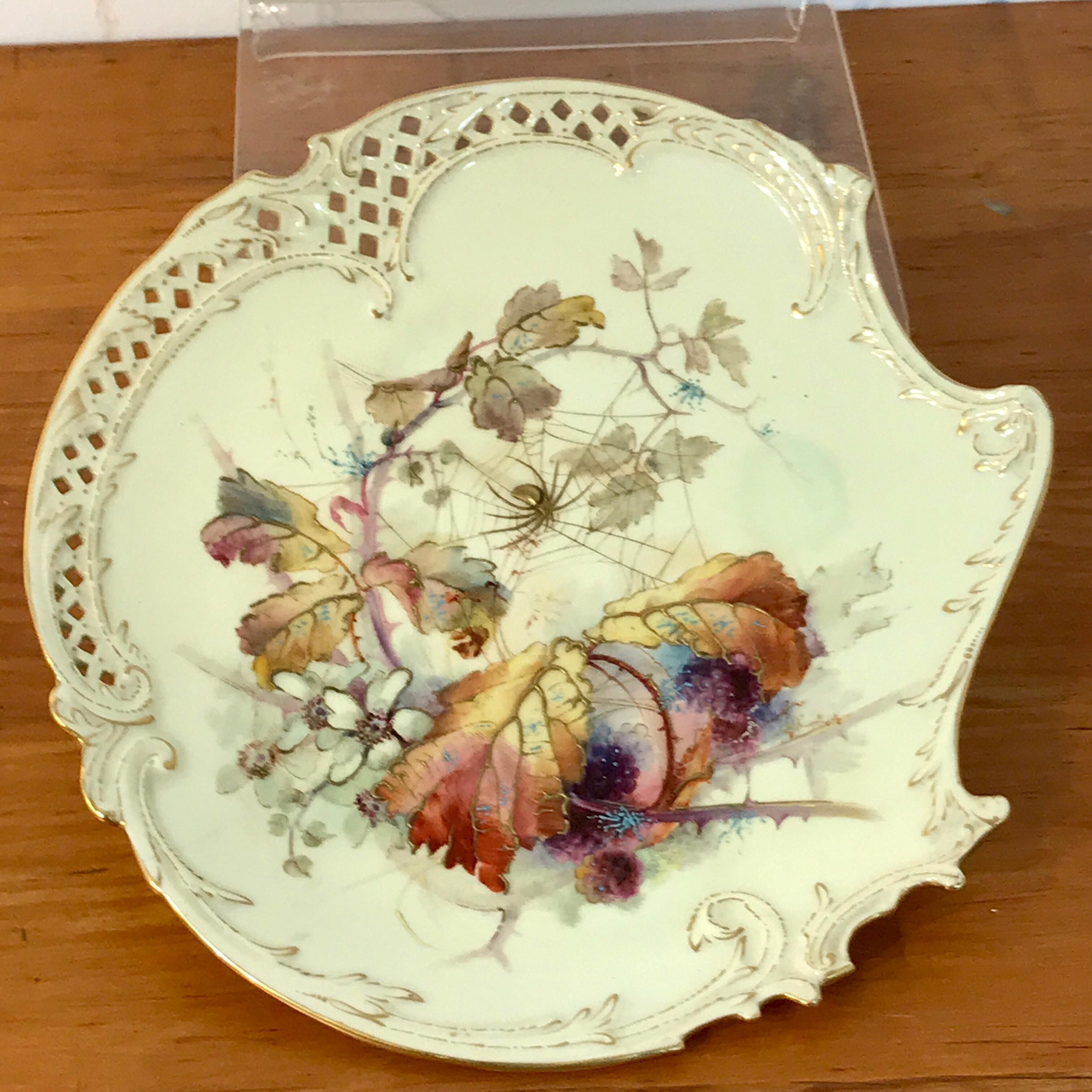 Aesthetic Movement Eight Royal Worcester Aesthetic Cabinet Plates with Spider Web Decoration