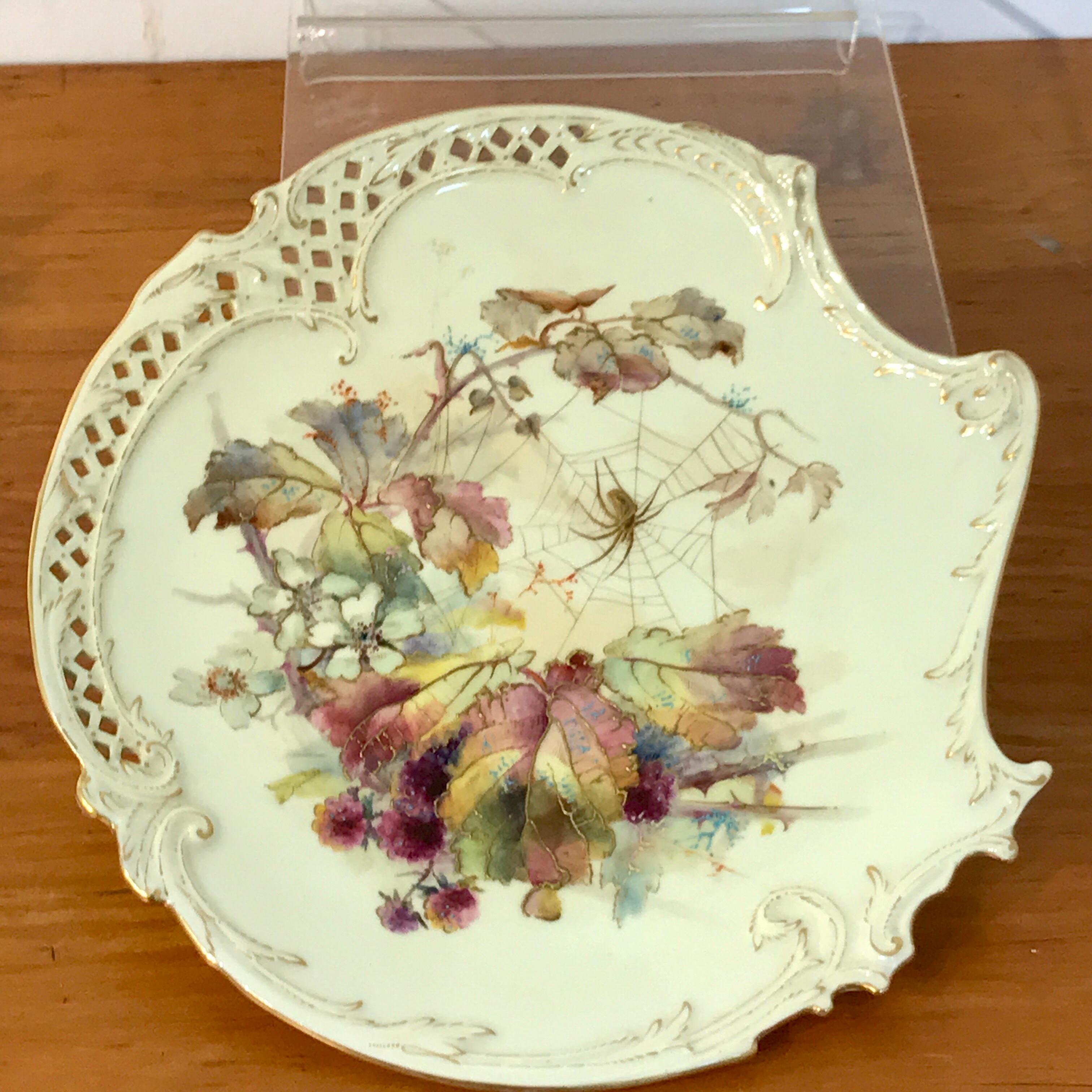19th Century Eight Royal Worcester Aesthetic Cabinet Plates with Spider Web Decoration