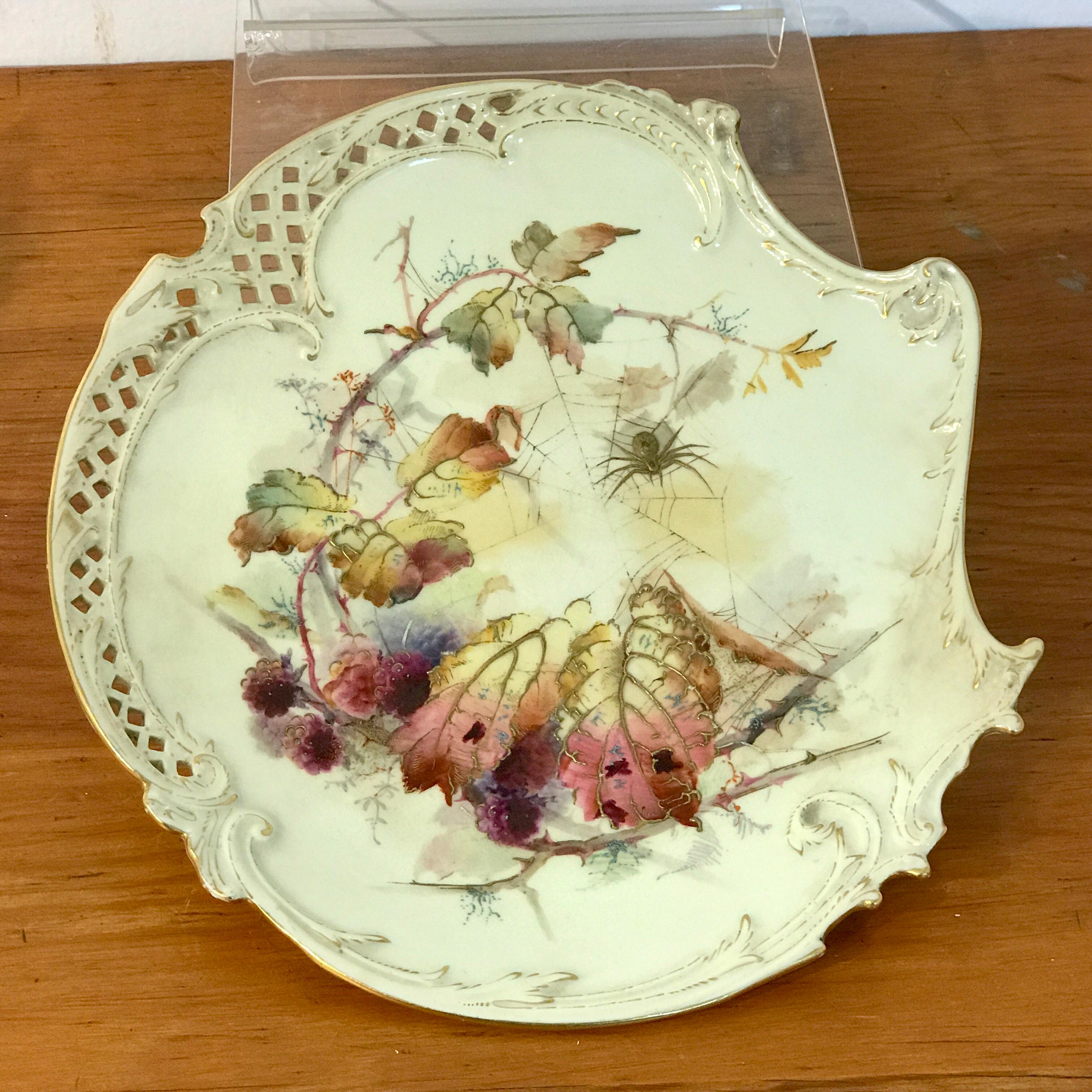 Porcelain Eight Royal Worcester Aesthetic Cabinet Plates with Spider Web Decoration