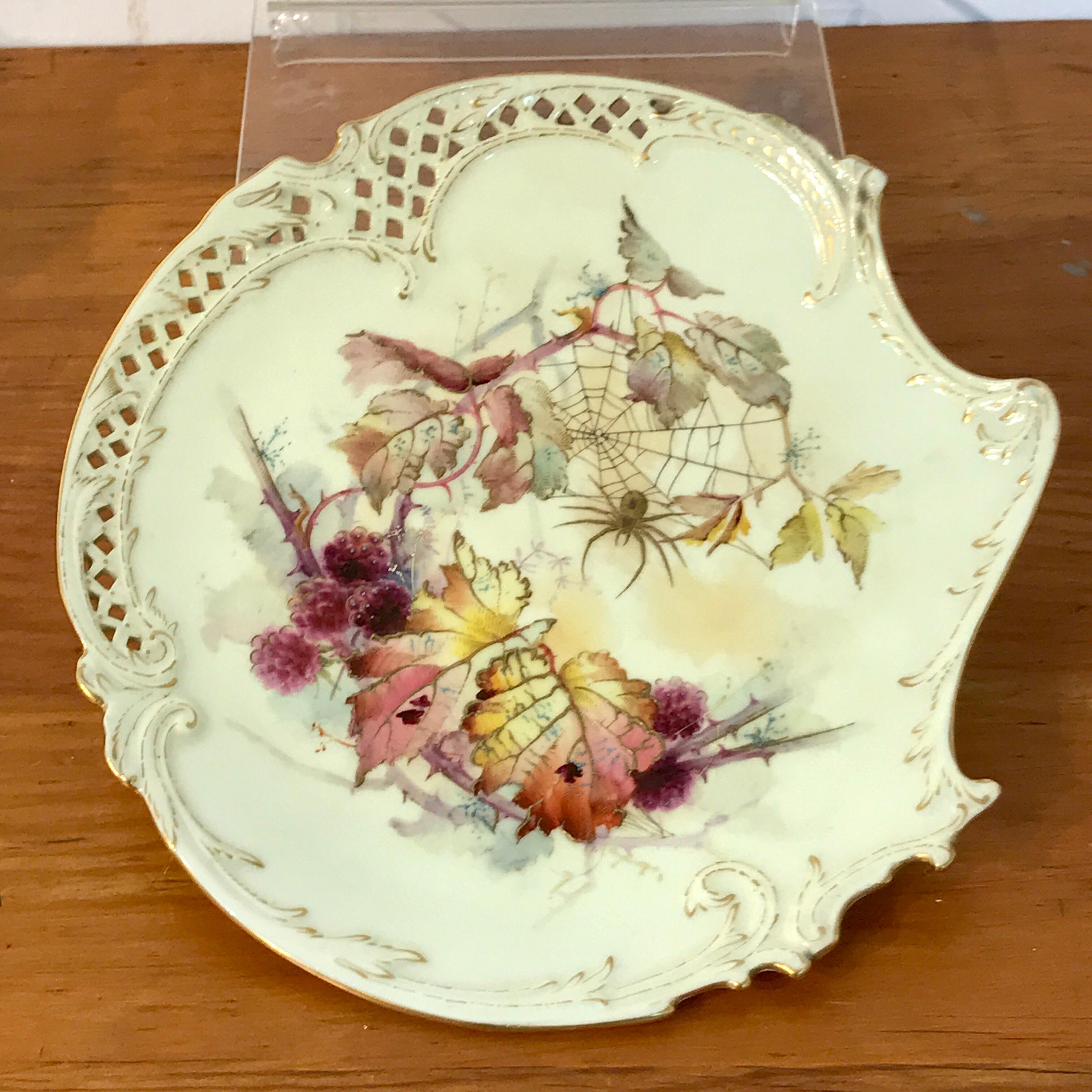 Eight Royal Worcester Aesthetic Cabinet Plates with Spider Web Decoration 2