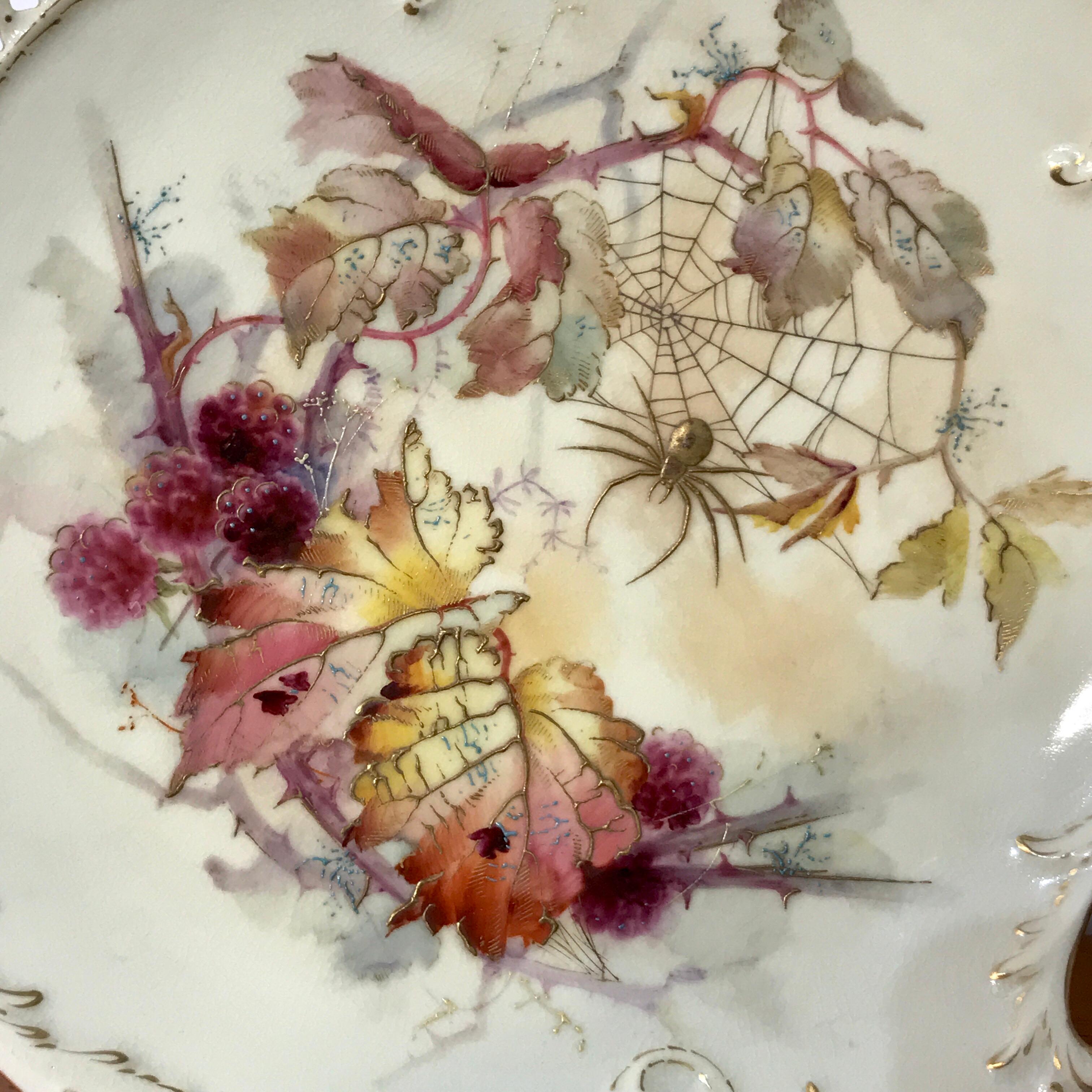 Eight Royal Worcester Aesthetic Cabinet Plates with Spider Web Decoration 4