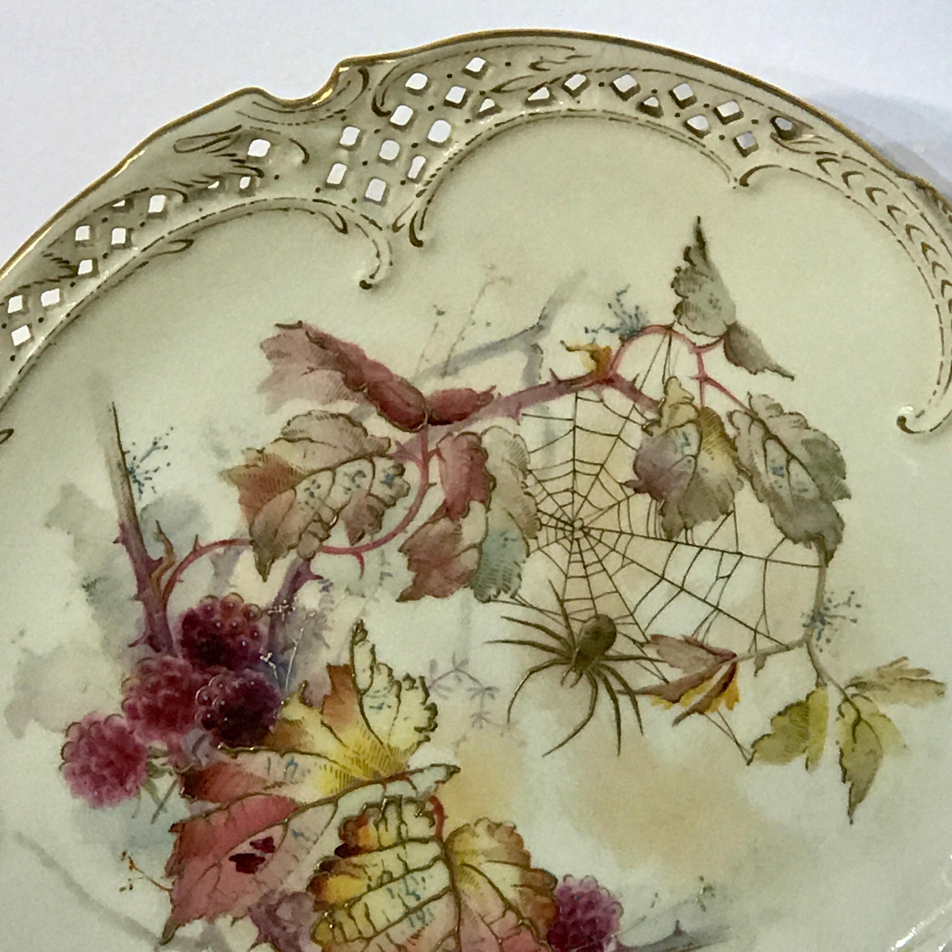Eight Royal Worcester Aesthetic Cabinet Plates with Spider Web Decoration 6
