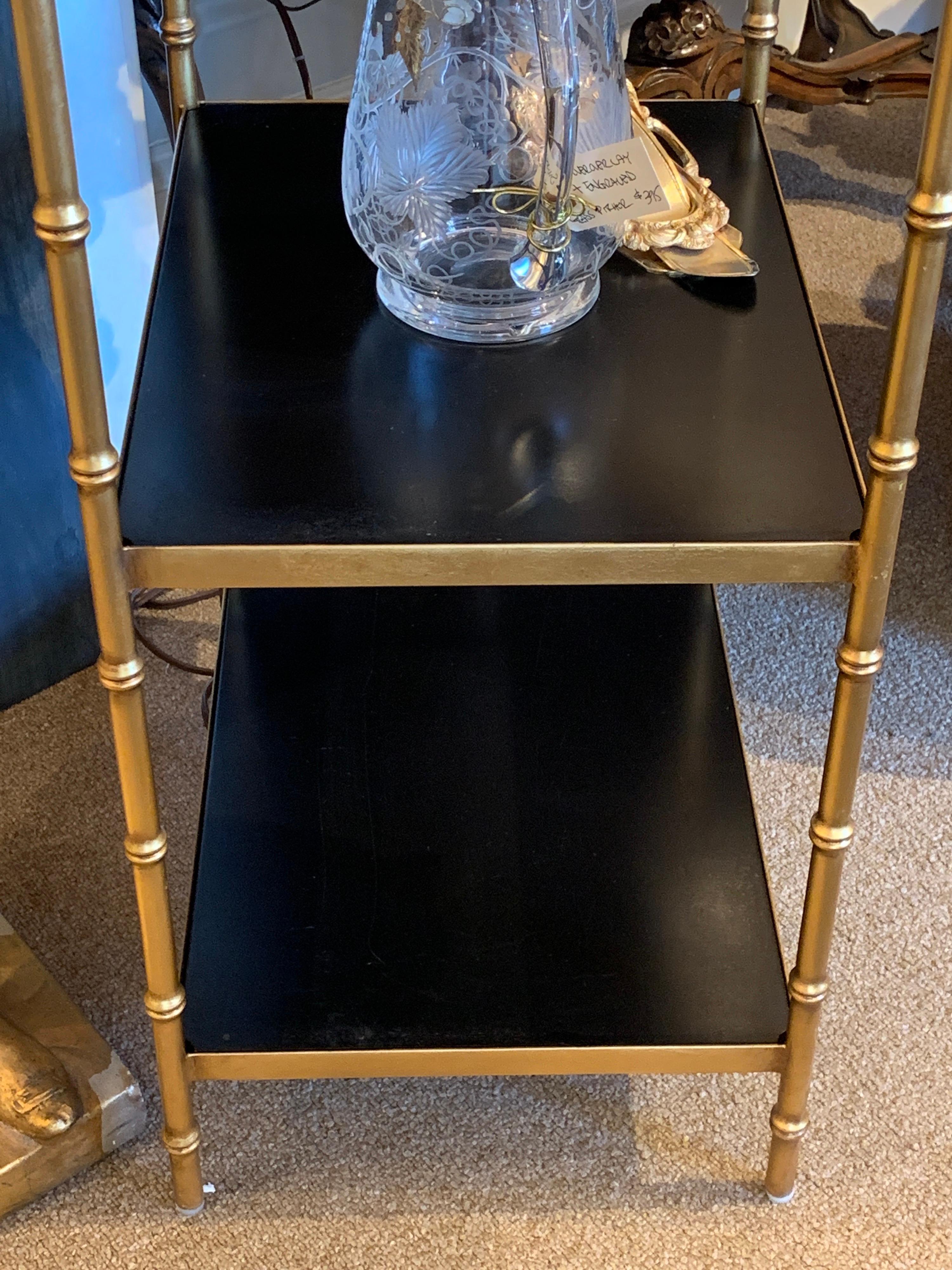 Gilt Metal & Lacquered Faux Bamboo Étagère in the Style of Maison Jansen For Sale 3