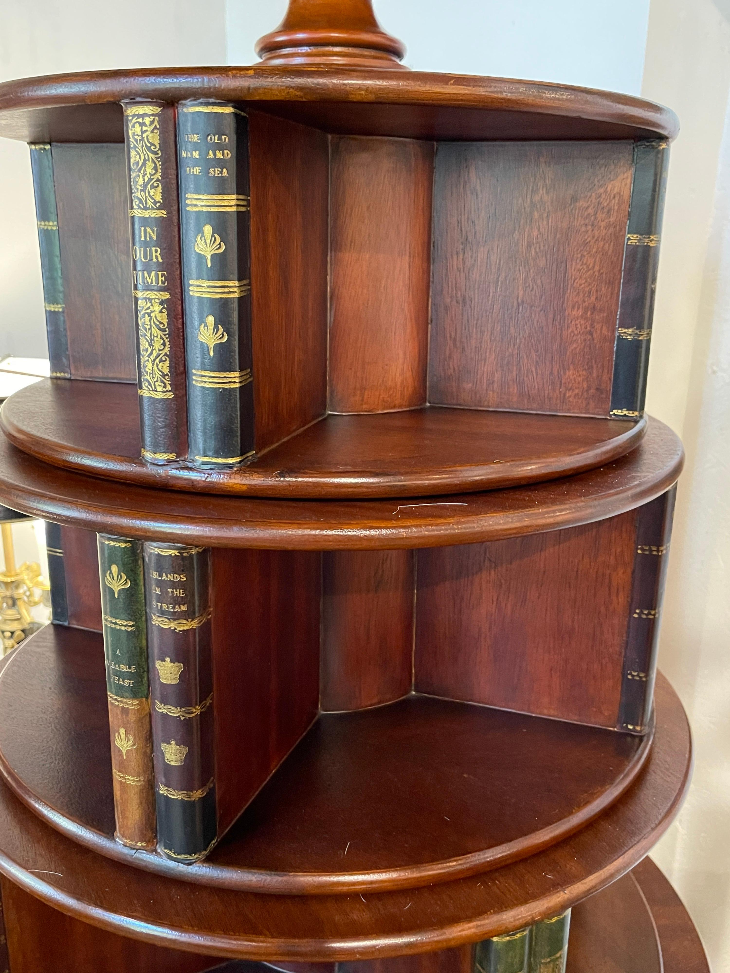 Georgian Style Six-Tier Faux Book Motif Leather Embossed Revolving Bookcase 5