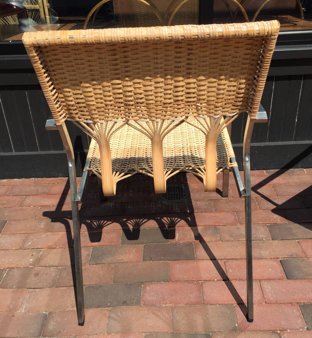 European Four Adrien Gardere Woven Bamboo and Rattan Chairs For Sale