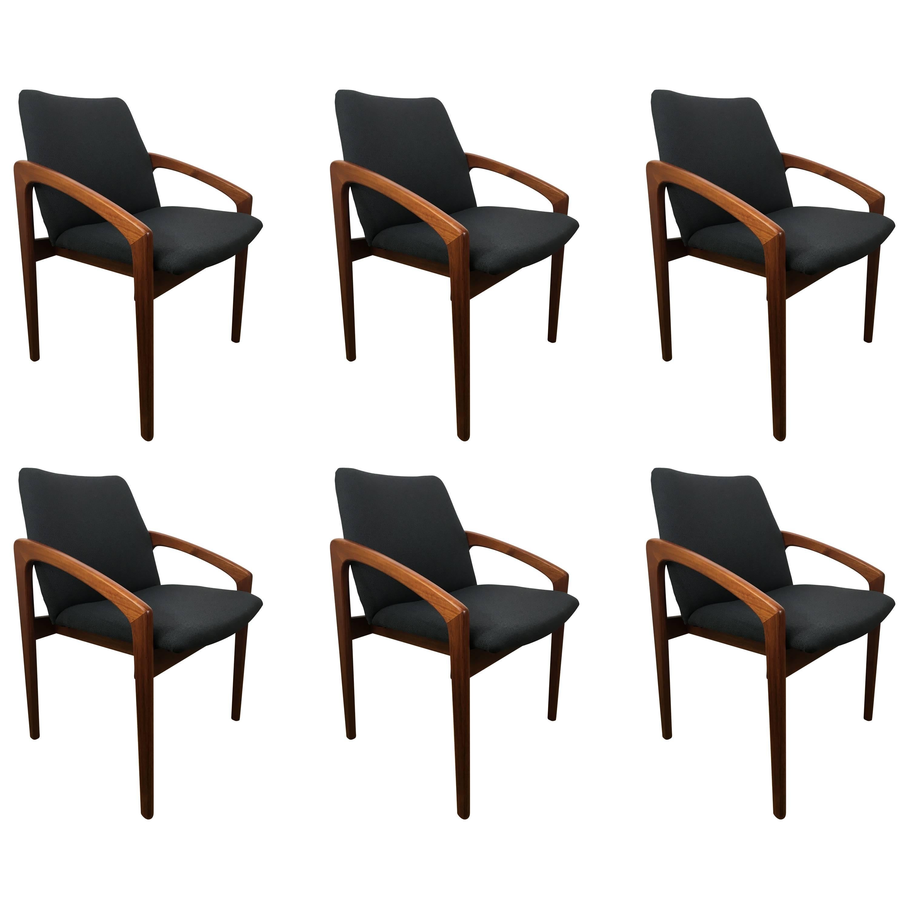 Mid-20th Century Six Danish Modern, Teak Cantilever Dining Chairs For Sale