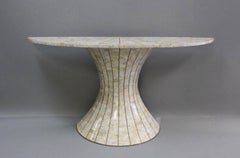 Modern Inlaid Stone and Brass Demilune Console