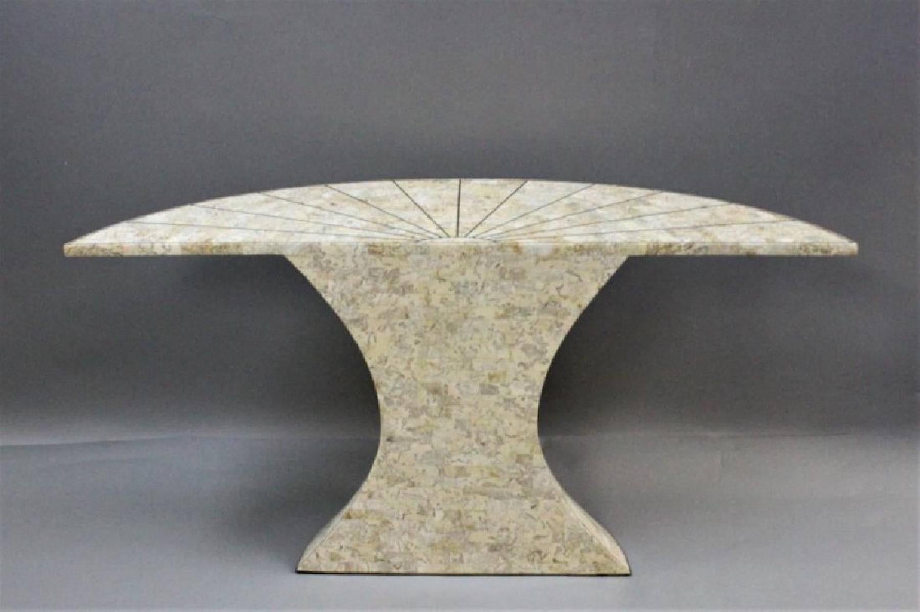 20th Century Modern Inlaid Stone and Brass Demilune Console