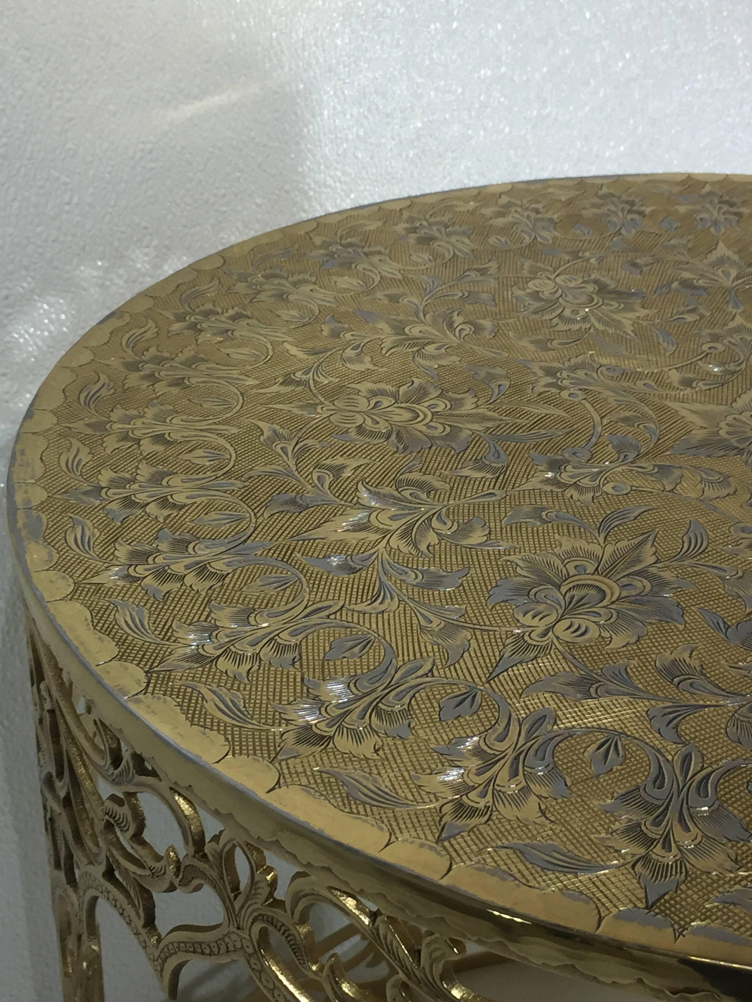 20th Century Syrian Brass Garden Seat with Silver Inlay