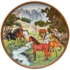Unusual Equestrian Motif Cloisonné Charger, China, 20th Century