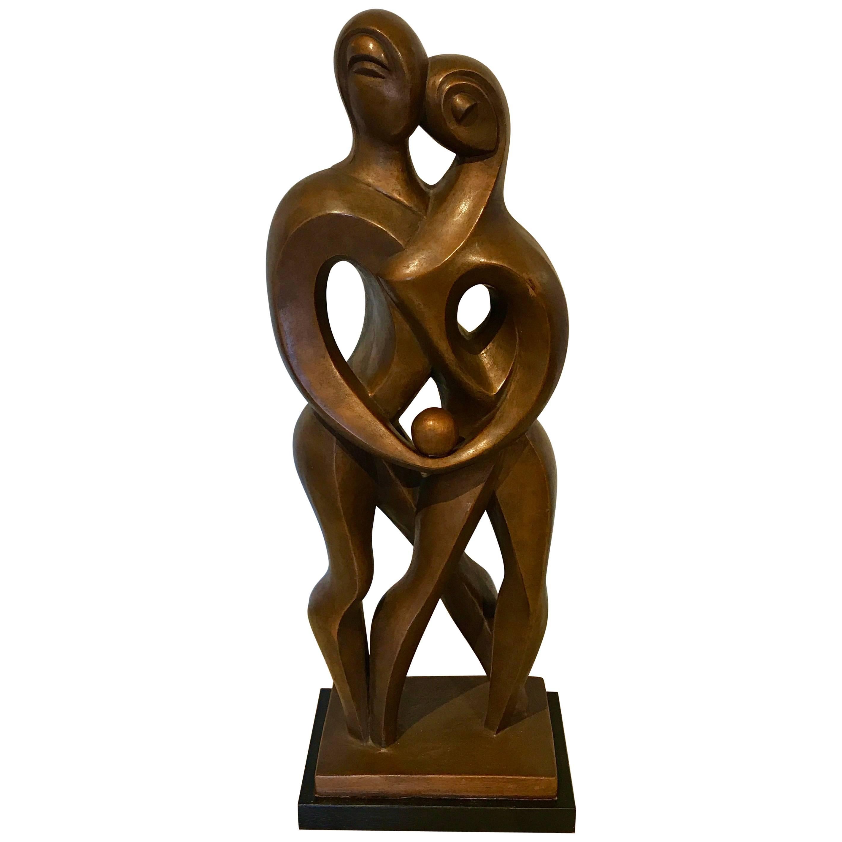 Adam & Eve Bronze Sculpture Signed Zavel Silber For Sale