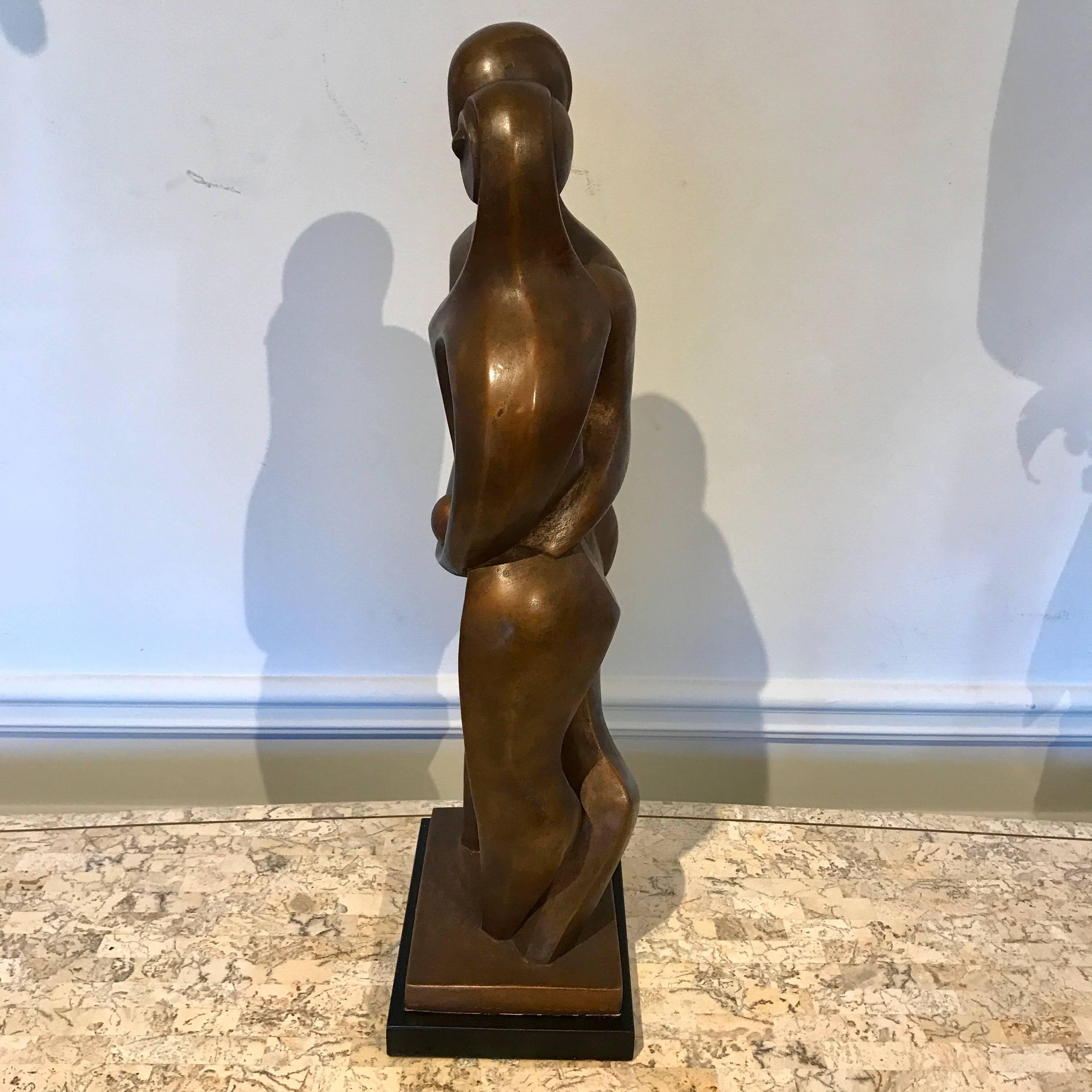 Mid-Century Modern Adam & Eve Bronze Sculpture Signed Zavel Silber For Sale