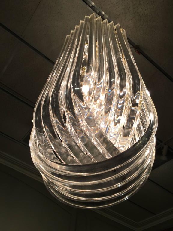 Long Lucite Ribbon Chandelier For Sale at 1stdibs
