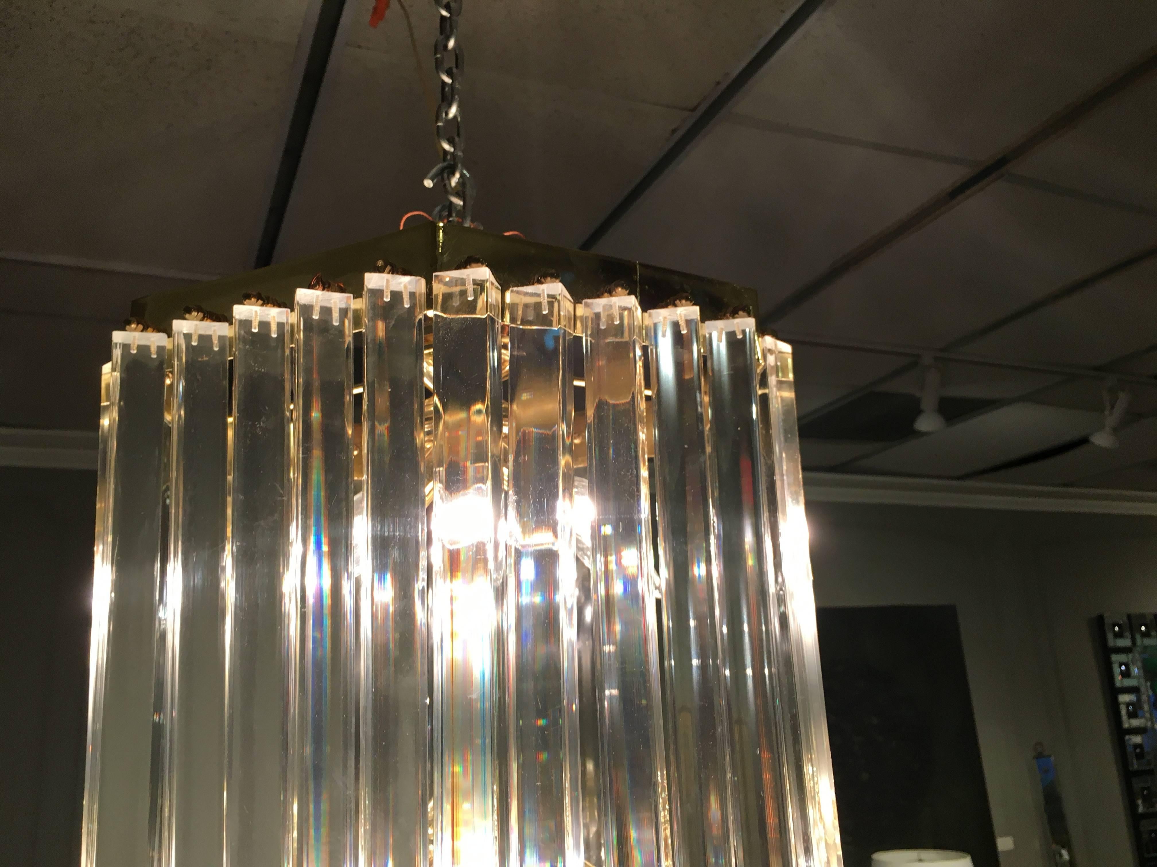 American Midcentury Long Lucite Ribbon Chandelier For Sale