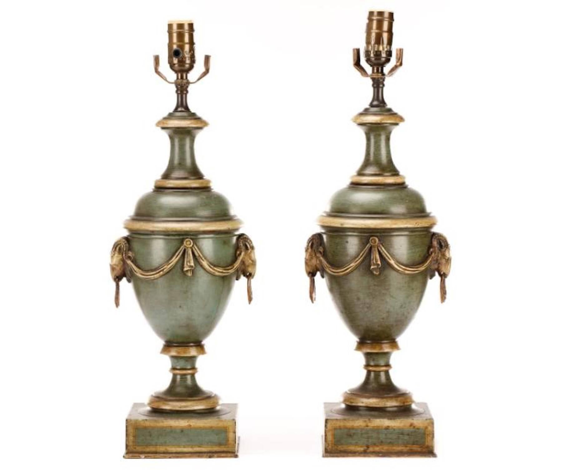 Pair of French Tole Neoclassic Urns In Good Condition In Atlanta, GA