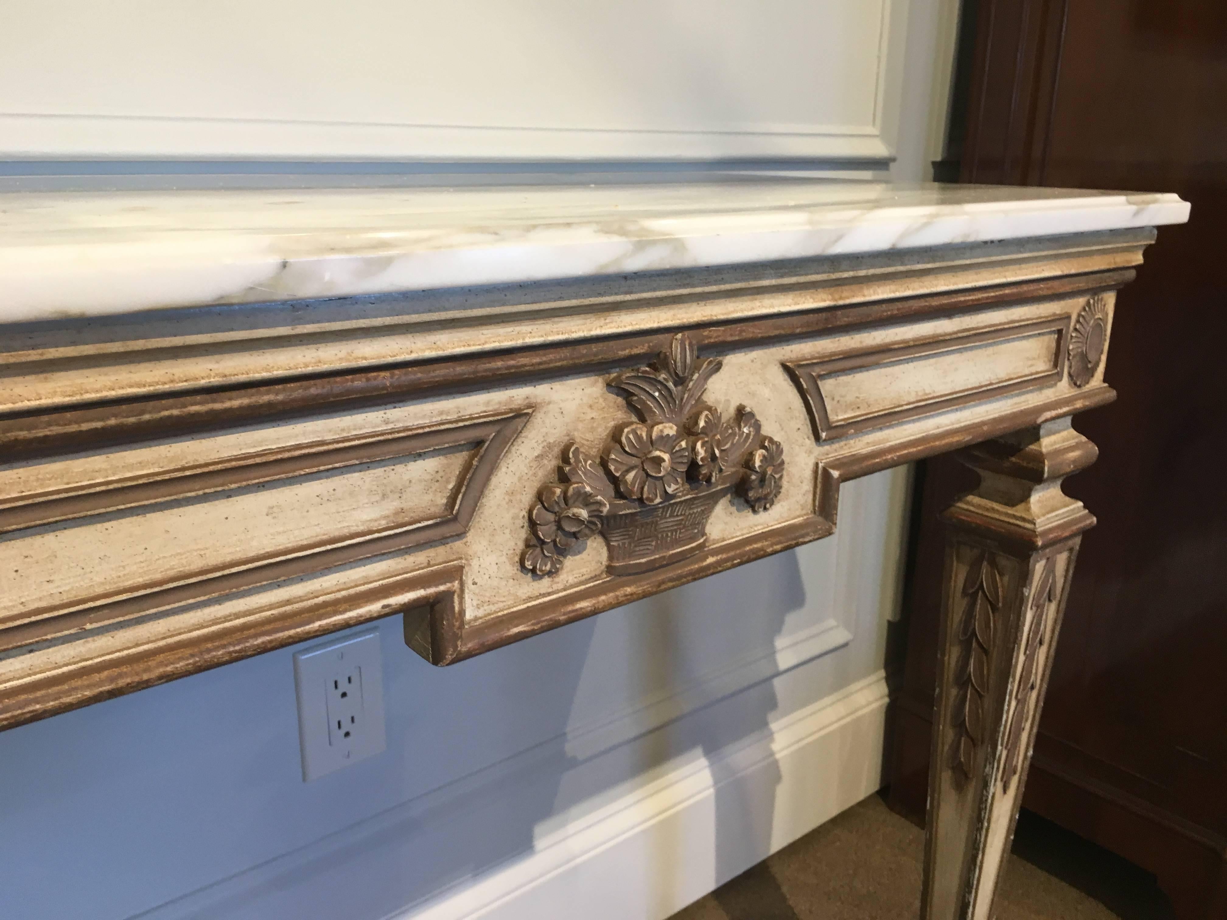 Neoclassical Pair of French Neoclassic Marble Top Consoles