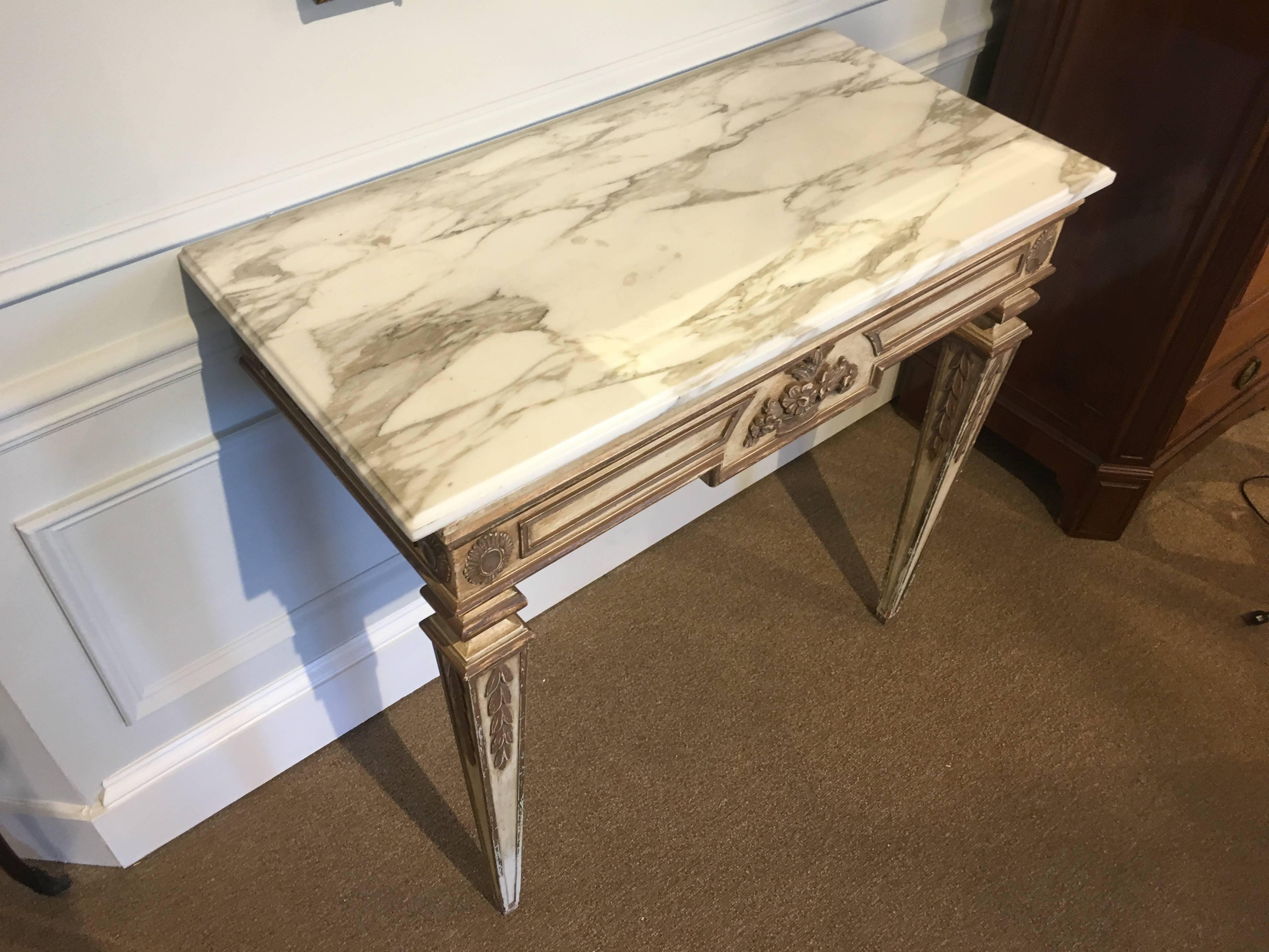 Pair of French Neoclassic Marble Top Consoles In Excellent Condition In Atlanta, GA