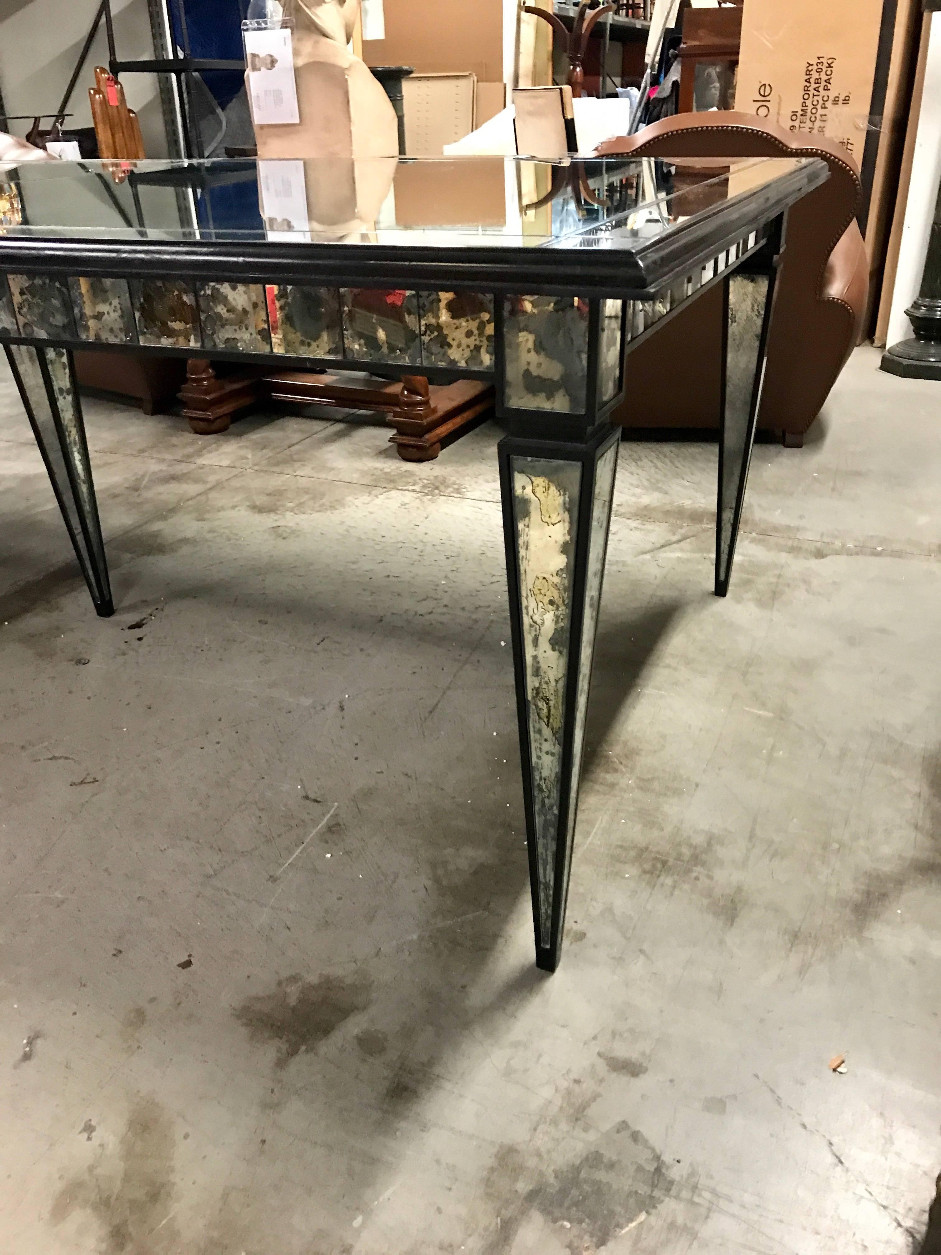 Mid-20th Century Maison Jansen Blackened Wood and Mirrored Dining Room Table For Sale