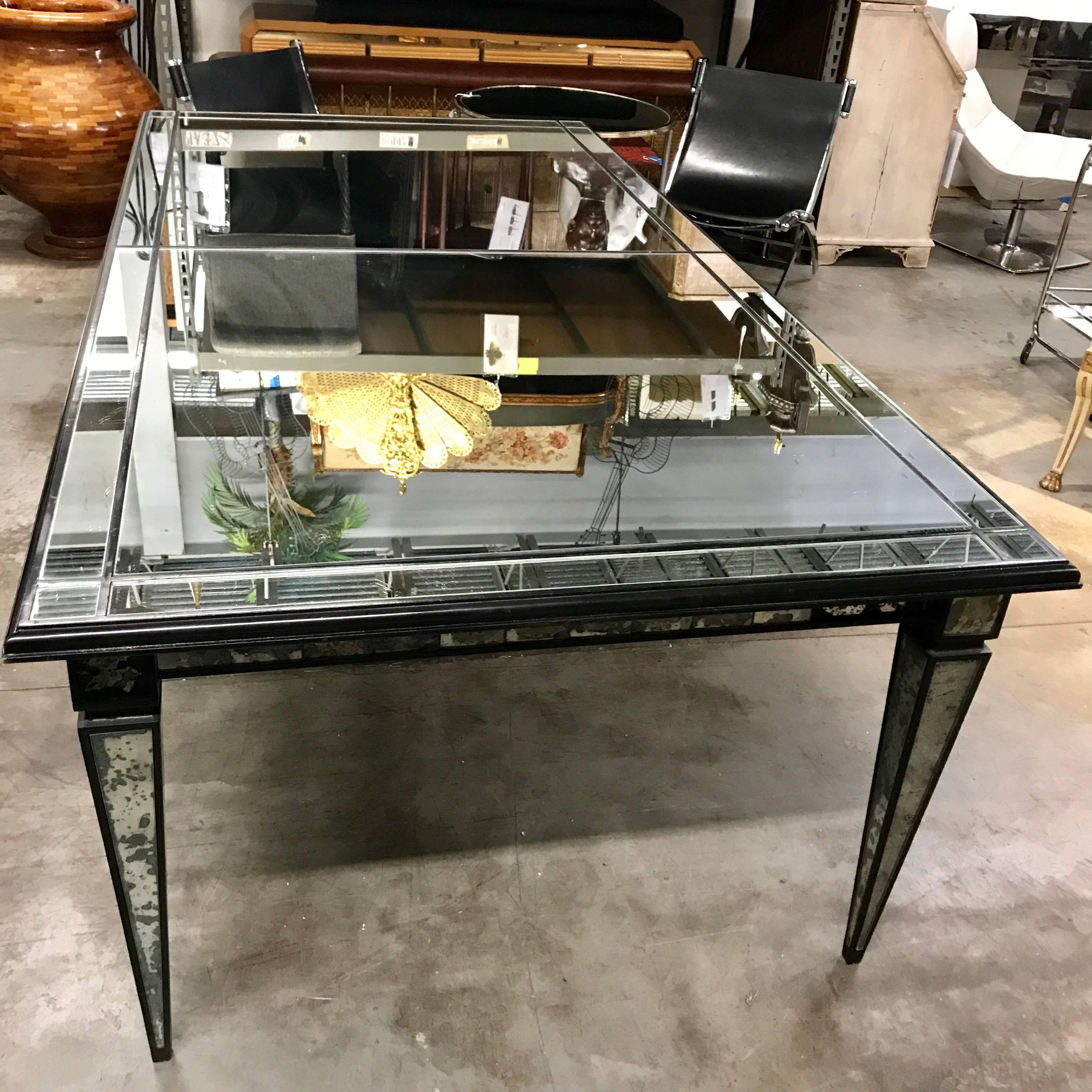 Directoire Maison Jansen Blackened Wood and Mirrored Dining Room Table For Sale
