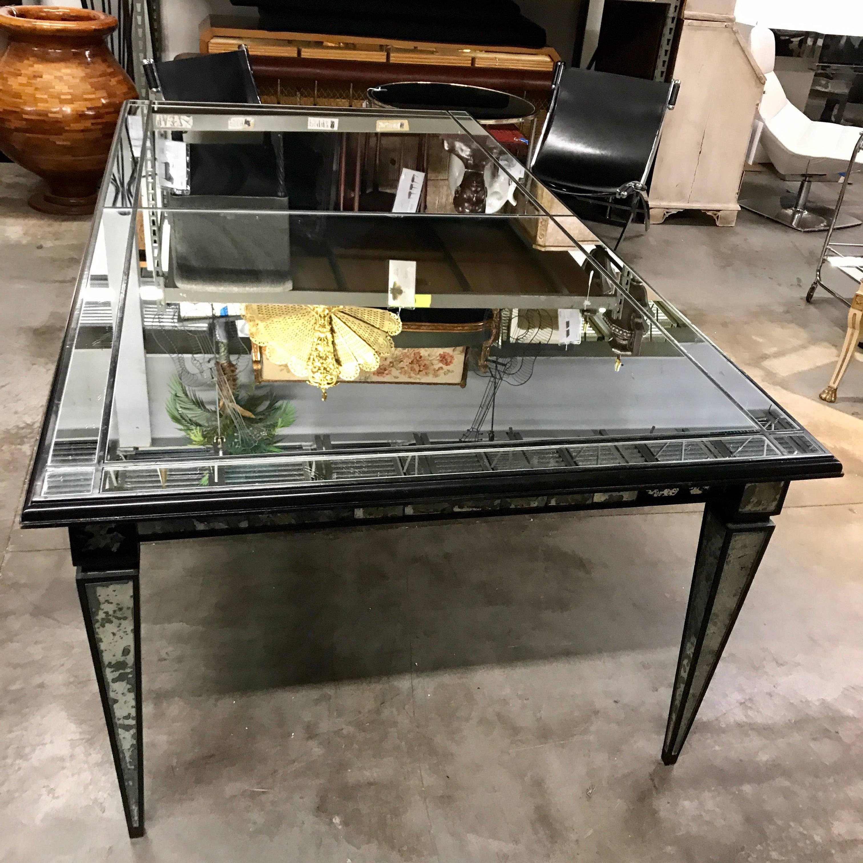 Maison Jansen Blackened Wood and Mirrored Dining Room Table In Good Condition For Sale In Atlanta, GA