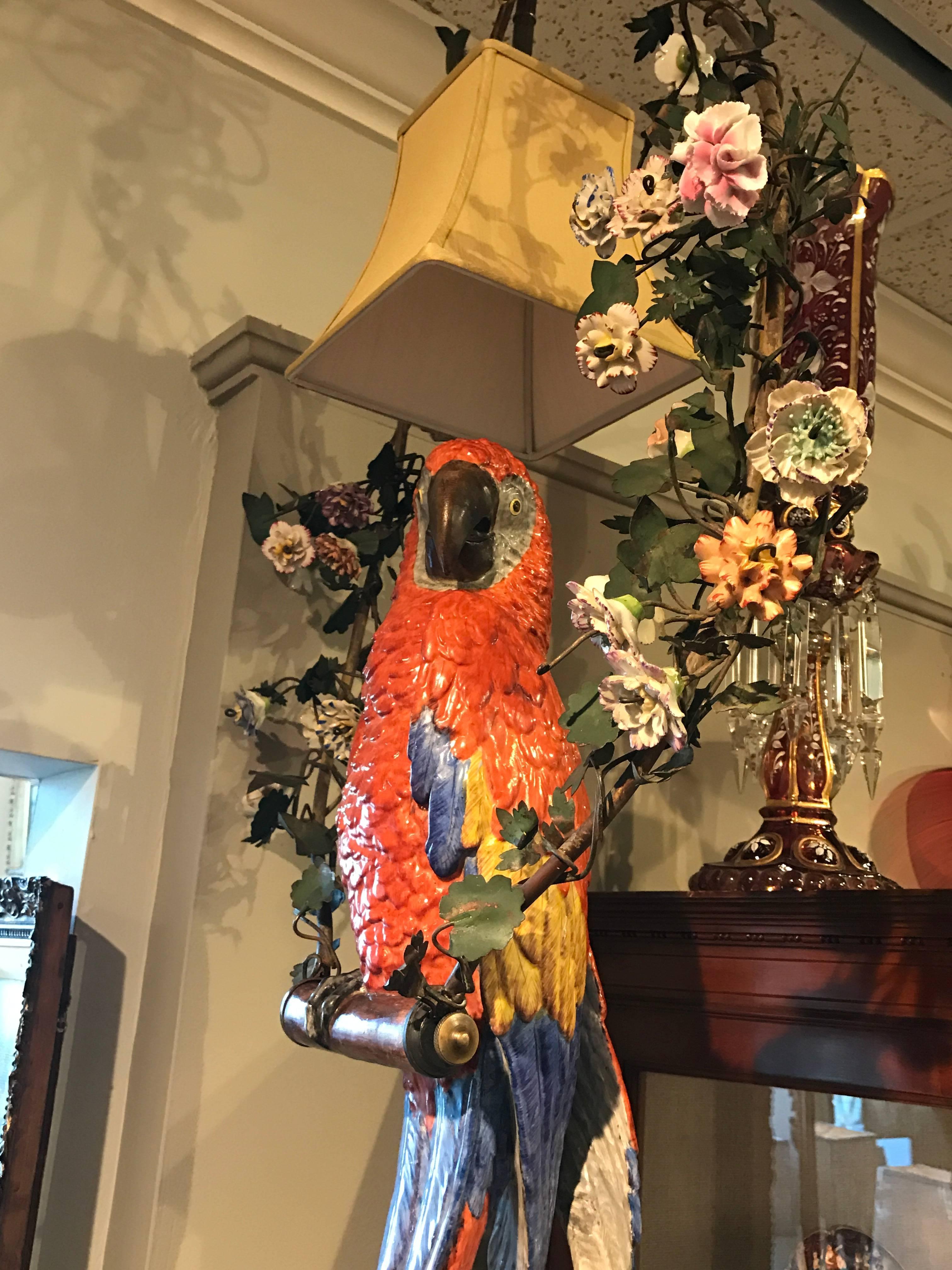 Hand-Painted Meissen Style Parrot Chandelier