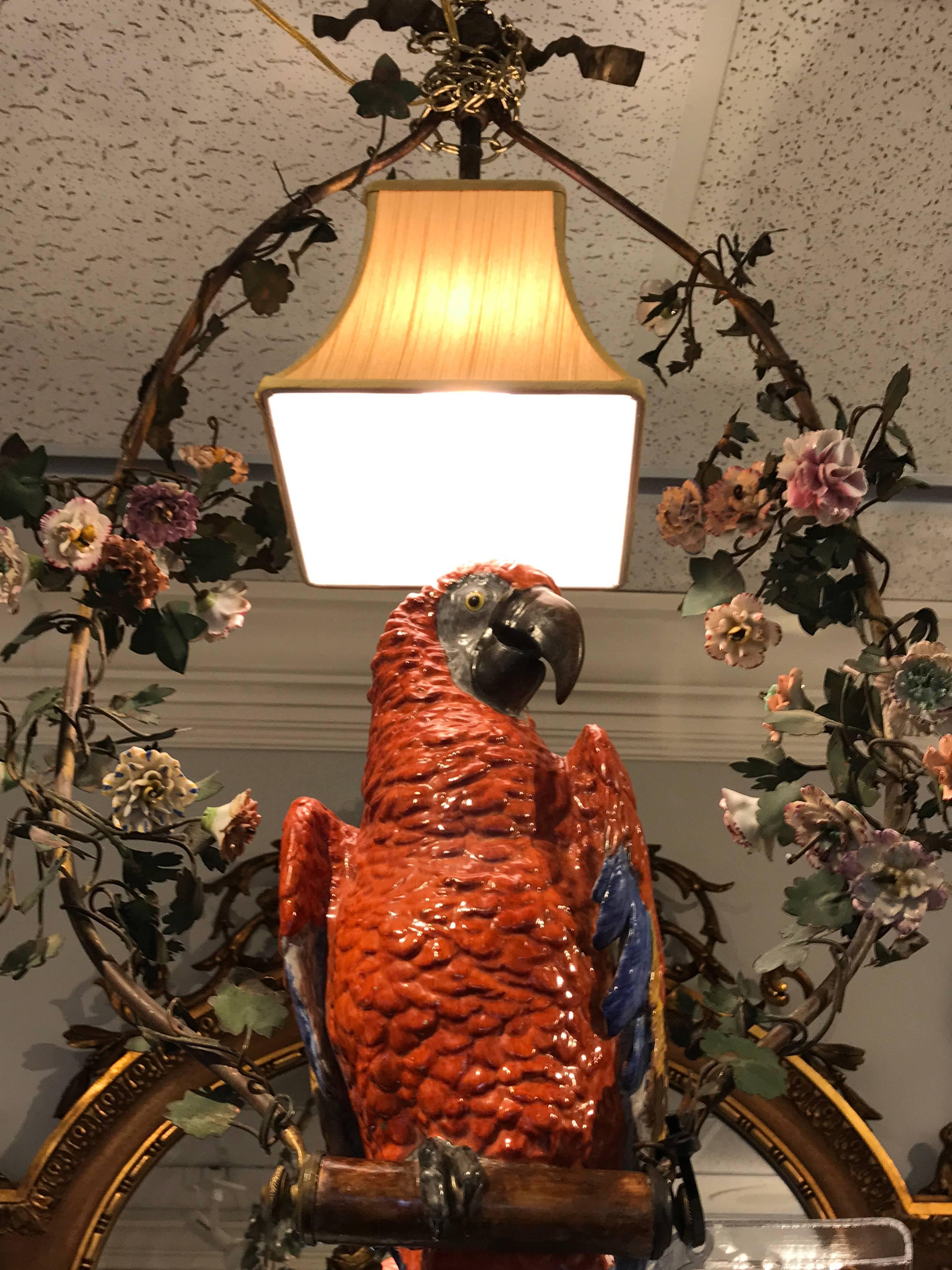 Meissen Style Parrot Chandelier In Excellent Condition In Atlanta, GA