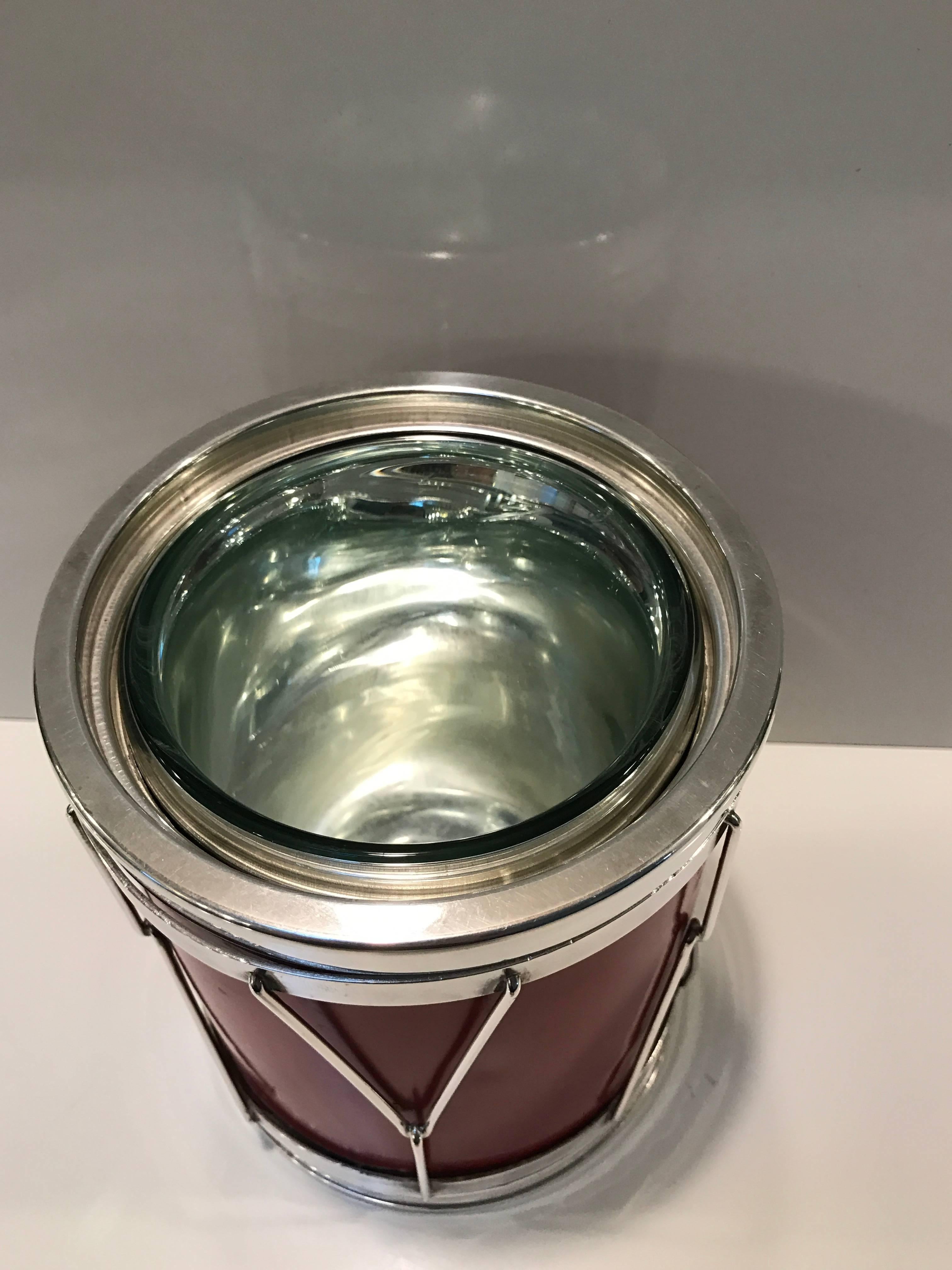 Mid-20th Century Aldo Turo Italian Modern Silver and Leather Ice Bucket