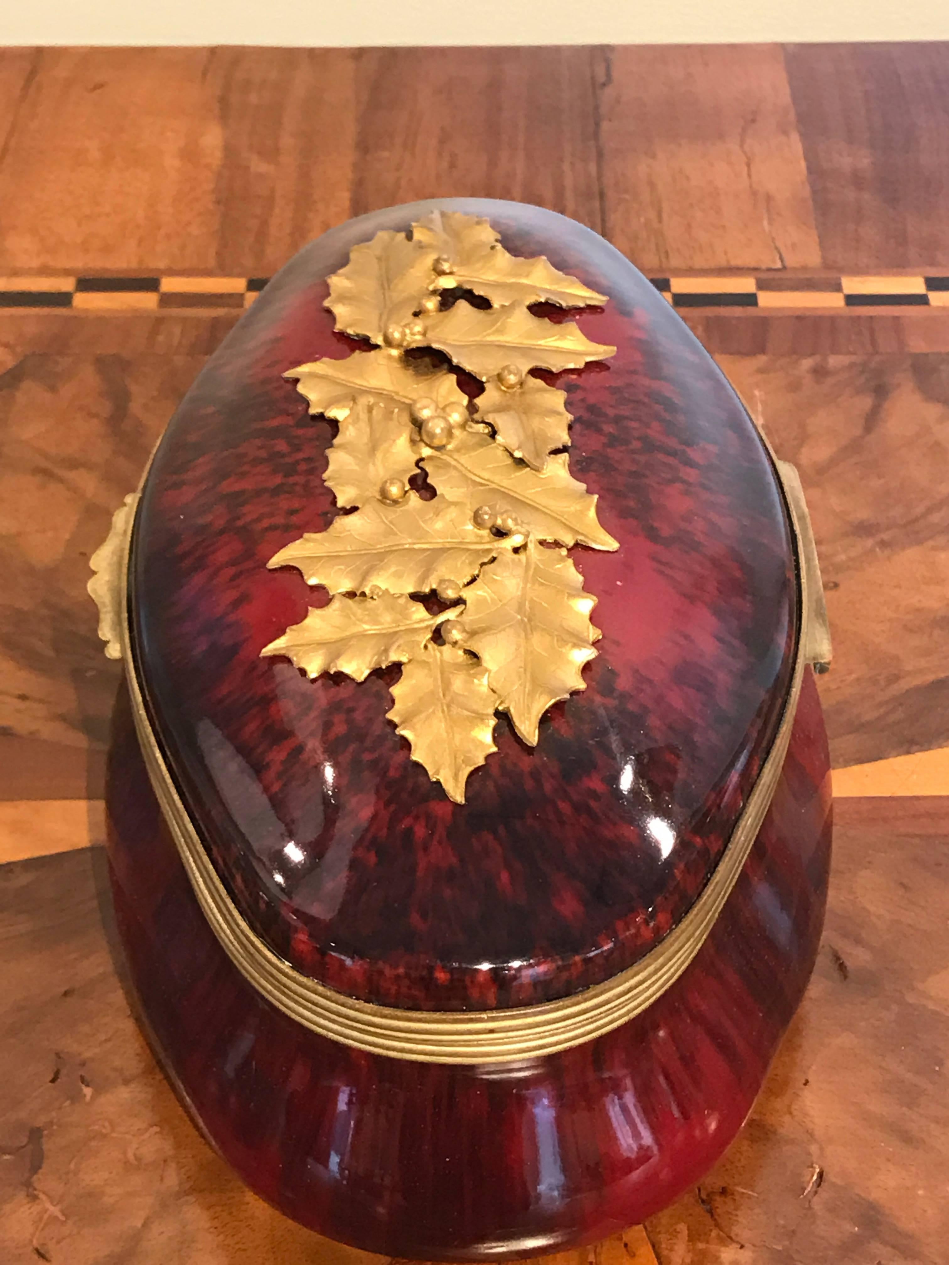 Sevres Red Flambe Holly Motif Box In Excellent Condition In Atlanta, GA