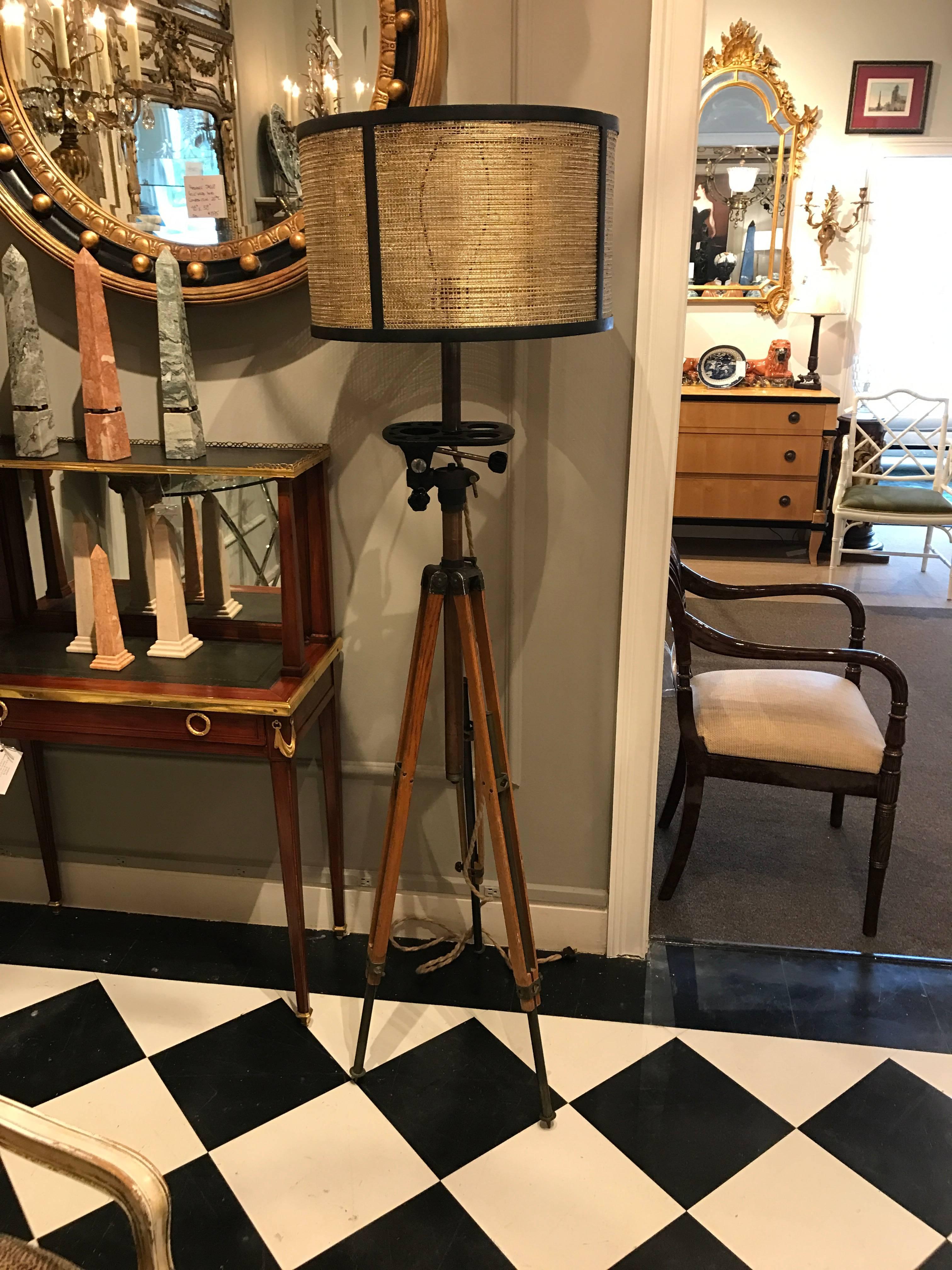 Maple Antique Movie Camera Tripod Stand, Now as a Lamp For Sale