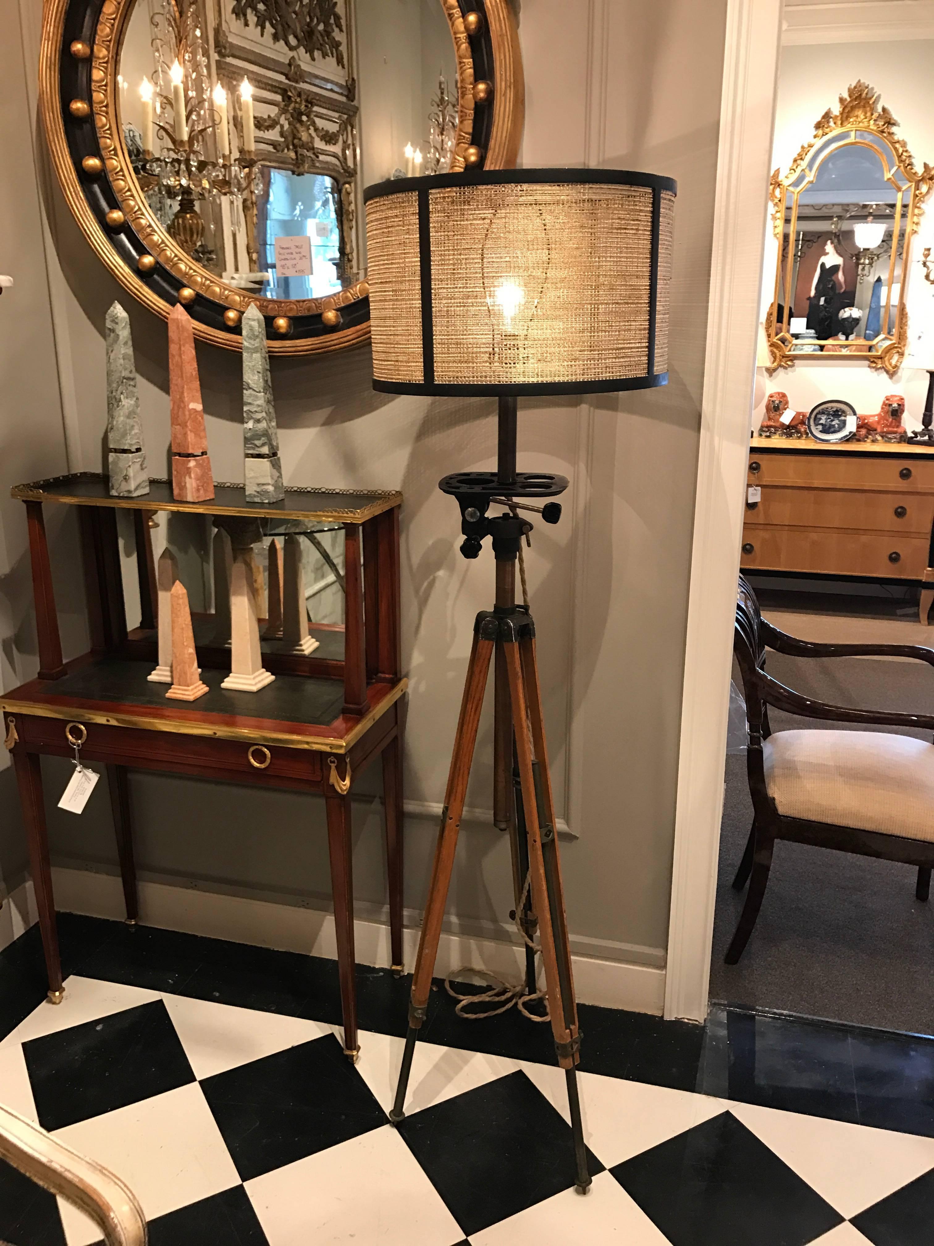 Early 20th Century Antique Movie Camera Tripod Stand, Now as a Lamp For Sale