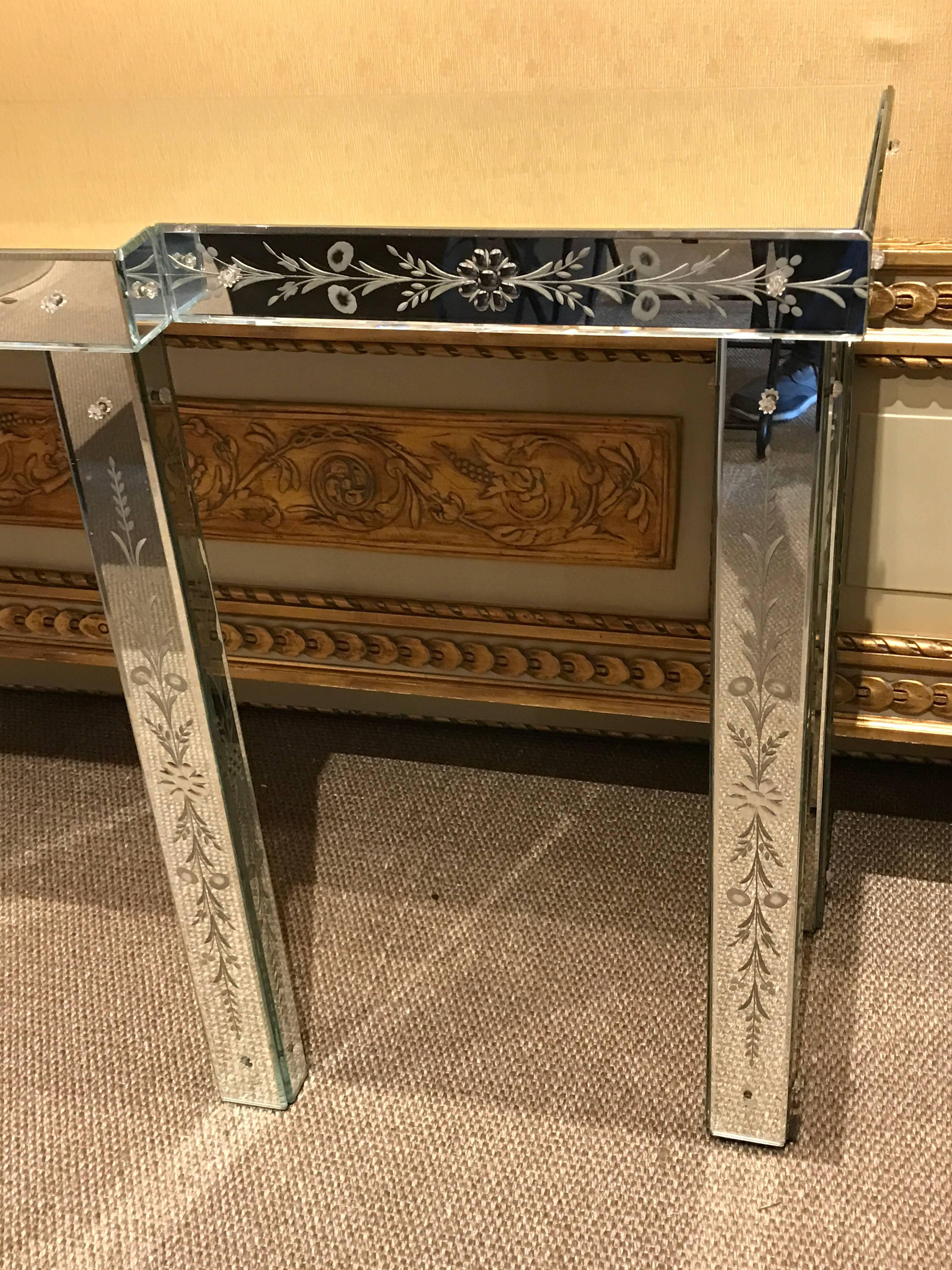 Venetian Engraved Mirrored Console In Excellent Condition In Atlanta, GA