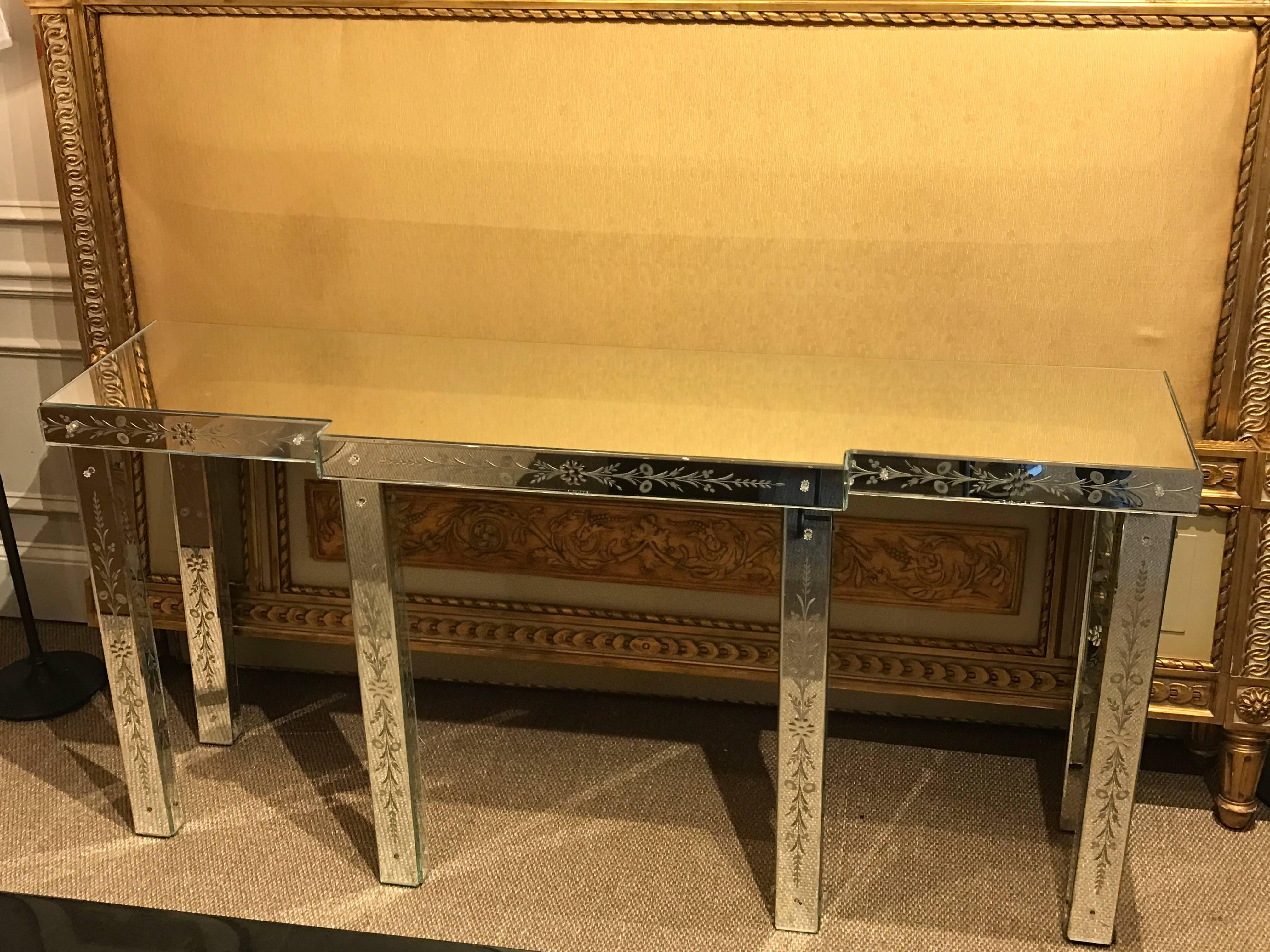 20th Century Venetian Engraved Mirrored Console