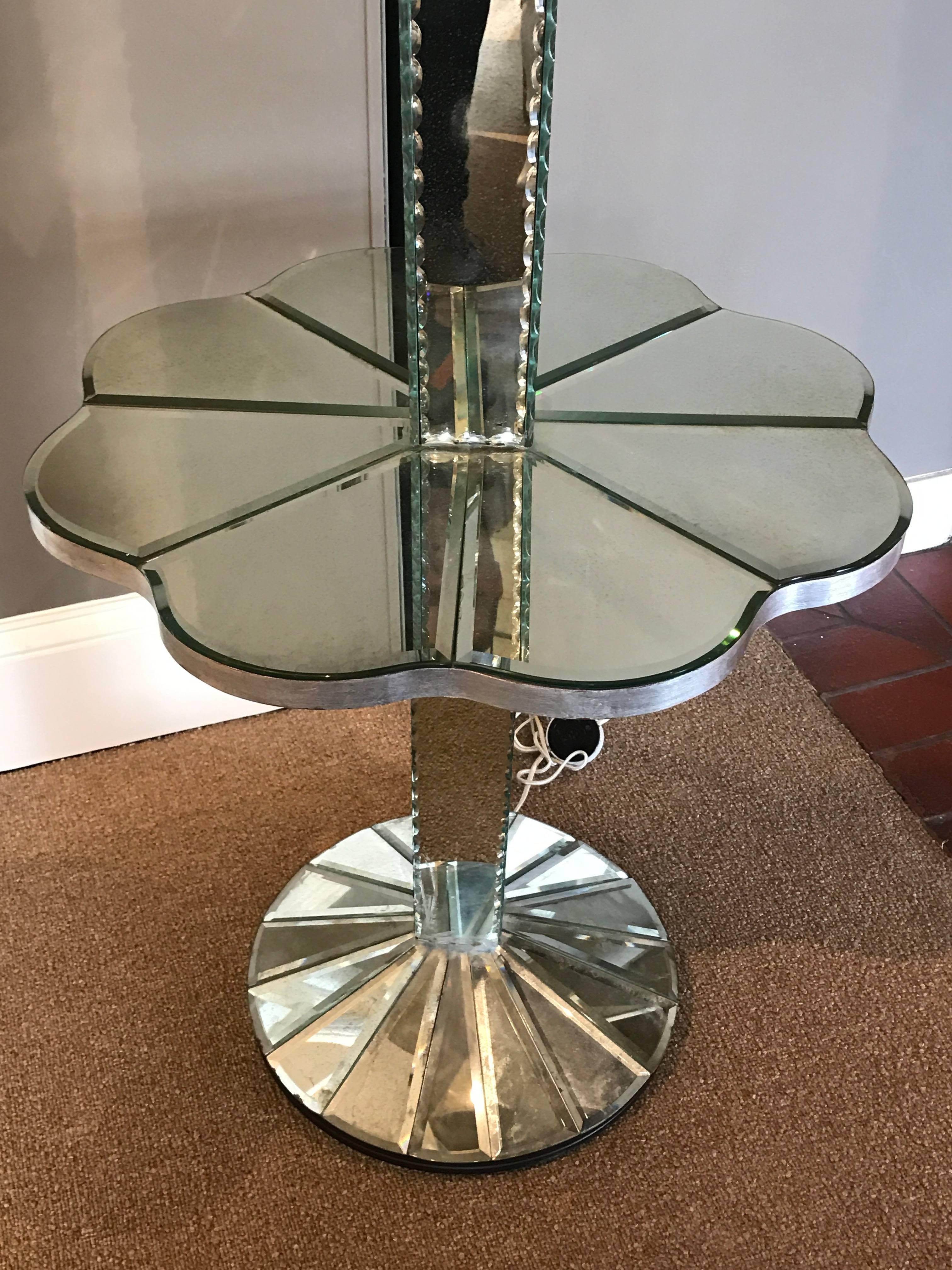 Engraved Art Deco Mirrored Floor Lamp For Sale