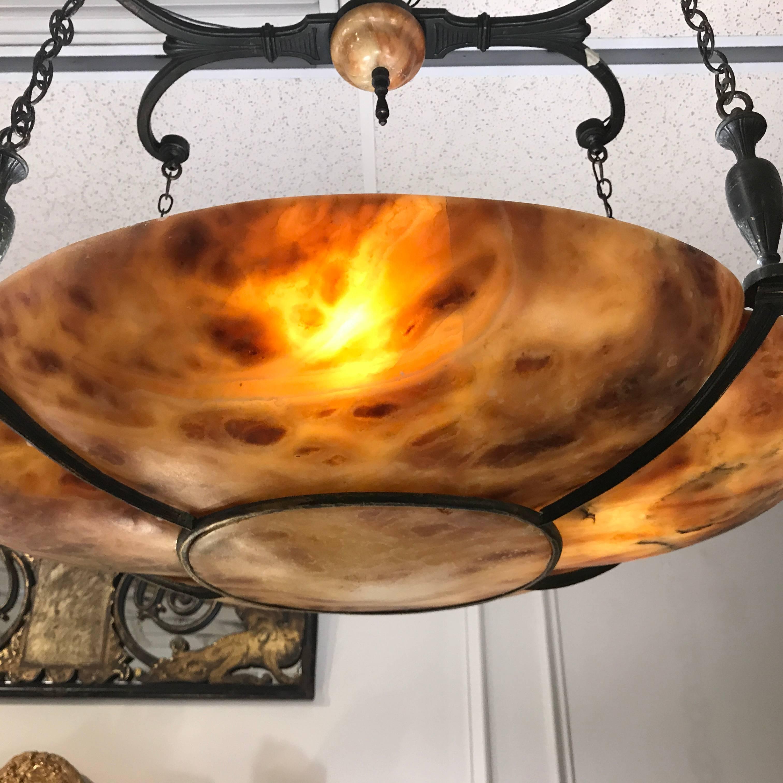 Beautiful Neoclassical Alabaster Bronze-Mounted Chandelier In Good Condition For Sale In Atlanta, GA