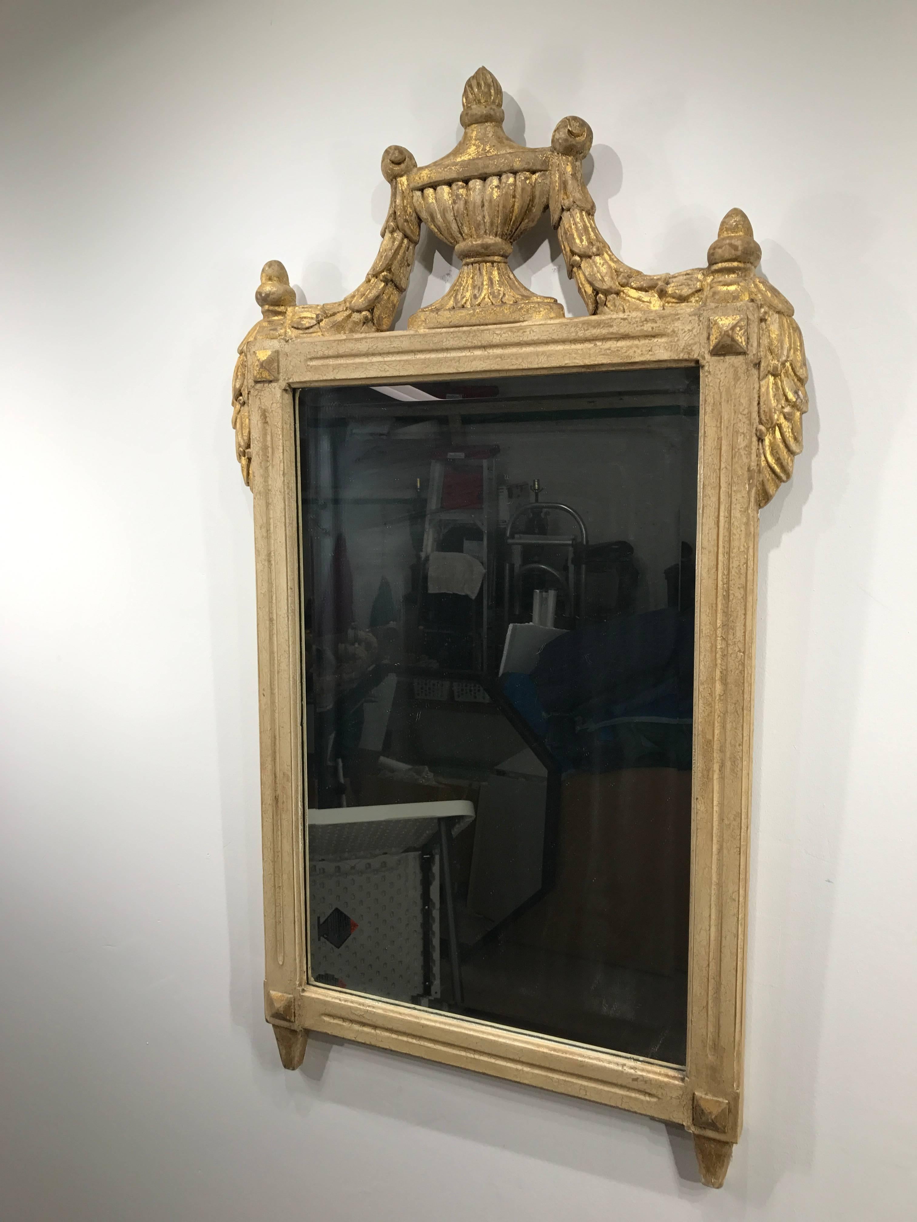 Diminutive giltwood neoclassic mirror, the inset beveled mirror measures 17