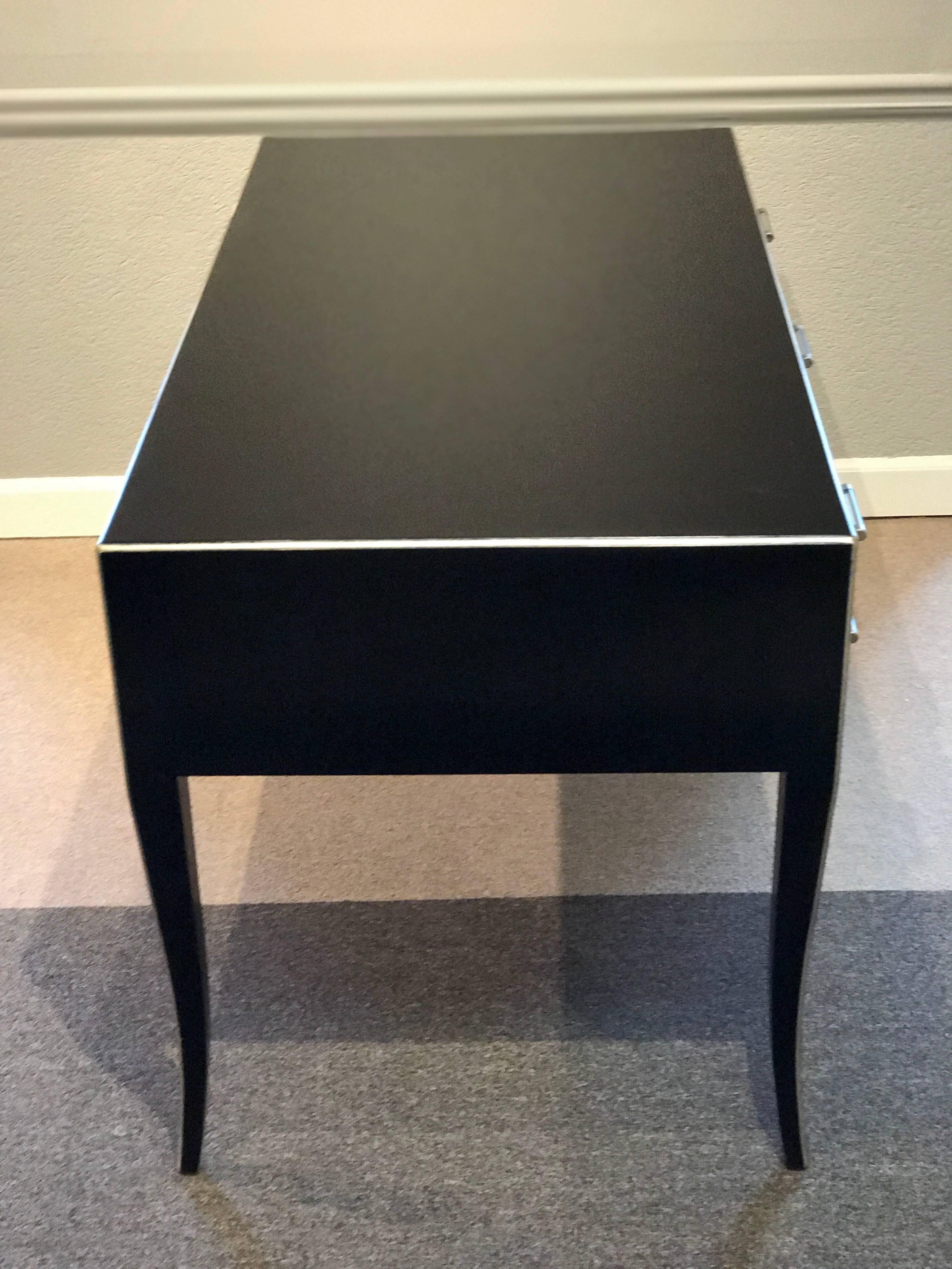 French Modern Design Black Lacquered Desk with Lucite Handles In Good Condition In Atlanta, GA