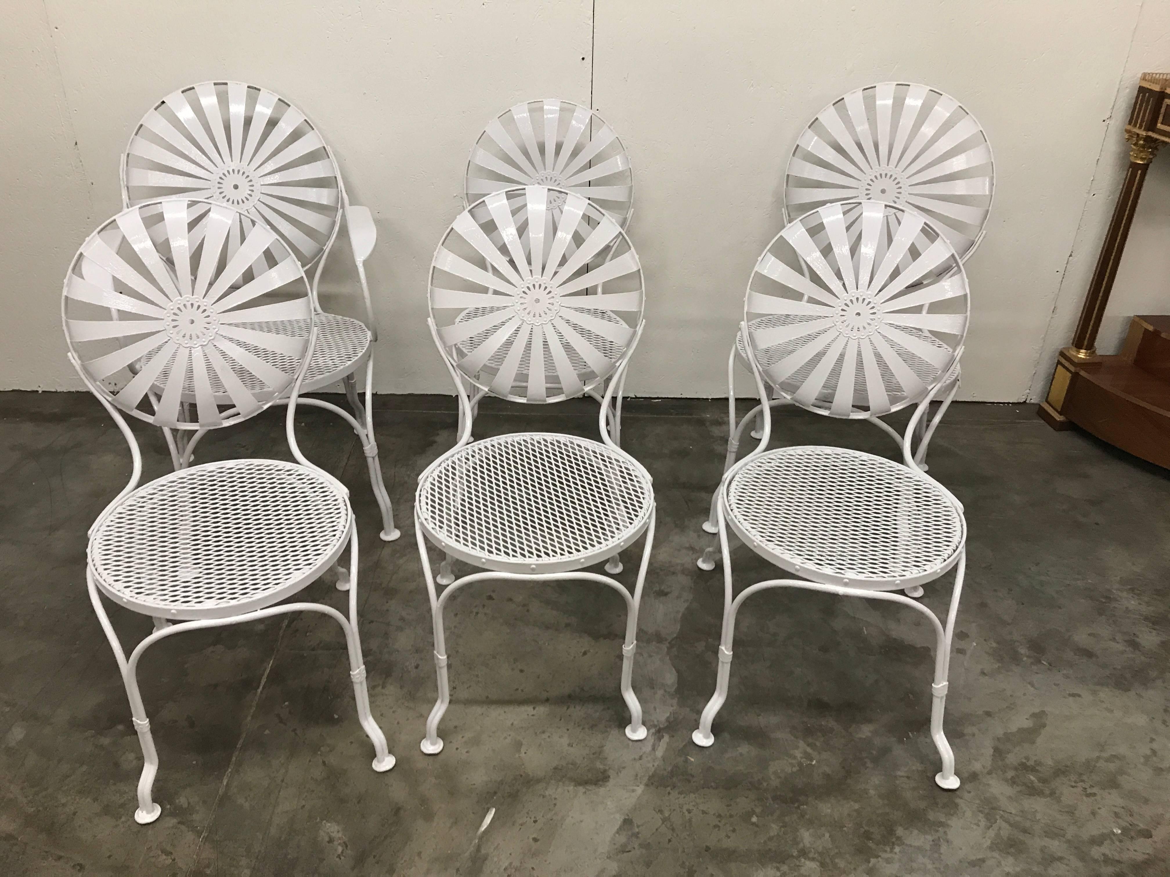 Set of Six Sunburst Back Garden Chairs, by Francois Carré In Good Condition In Atlanta, GA